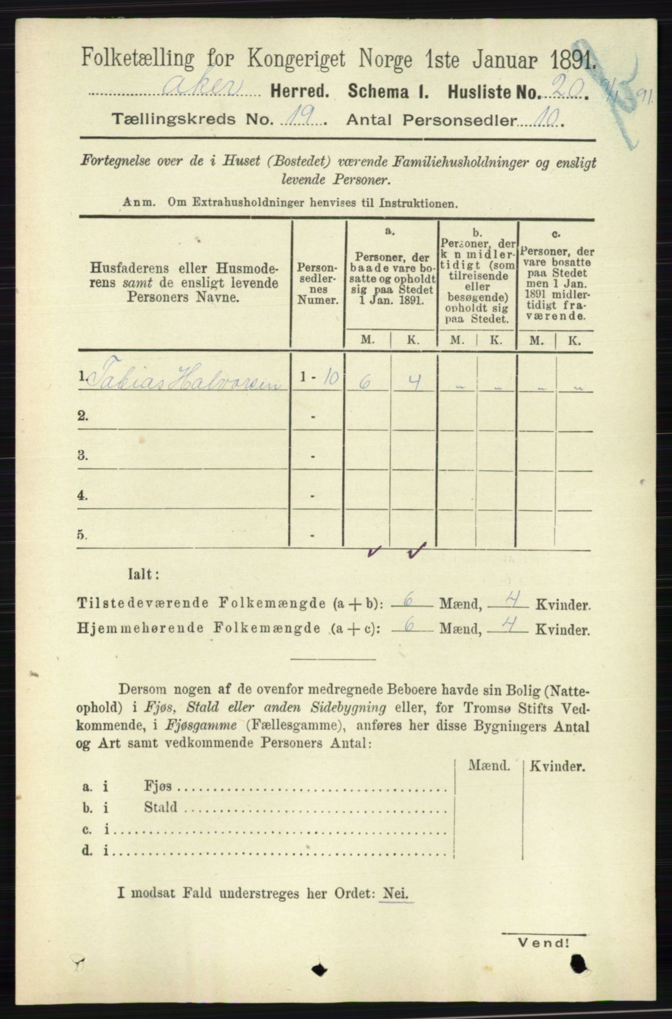 RA, 1891 census for 0218 Aker, 1891, p. 17761