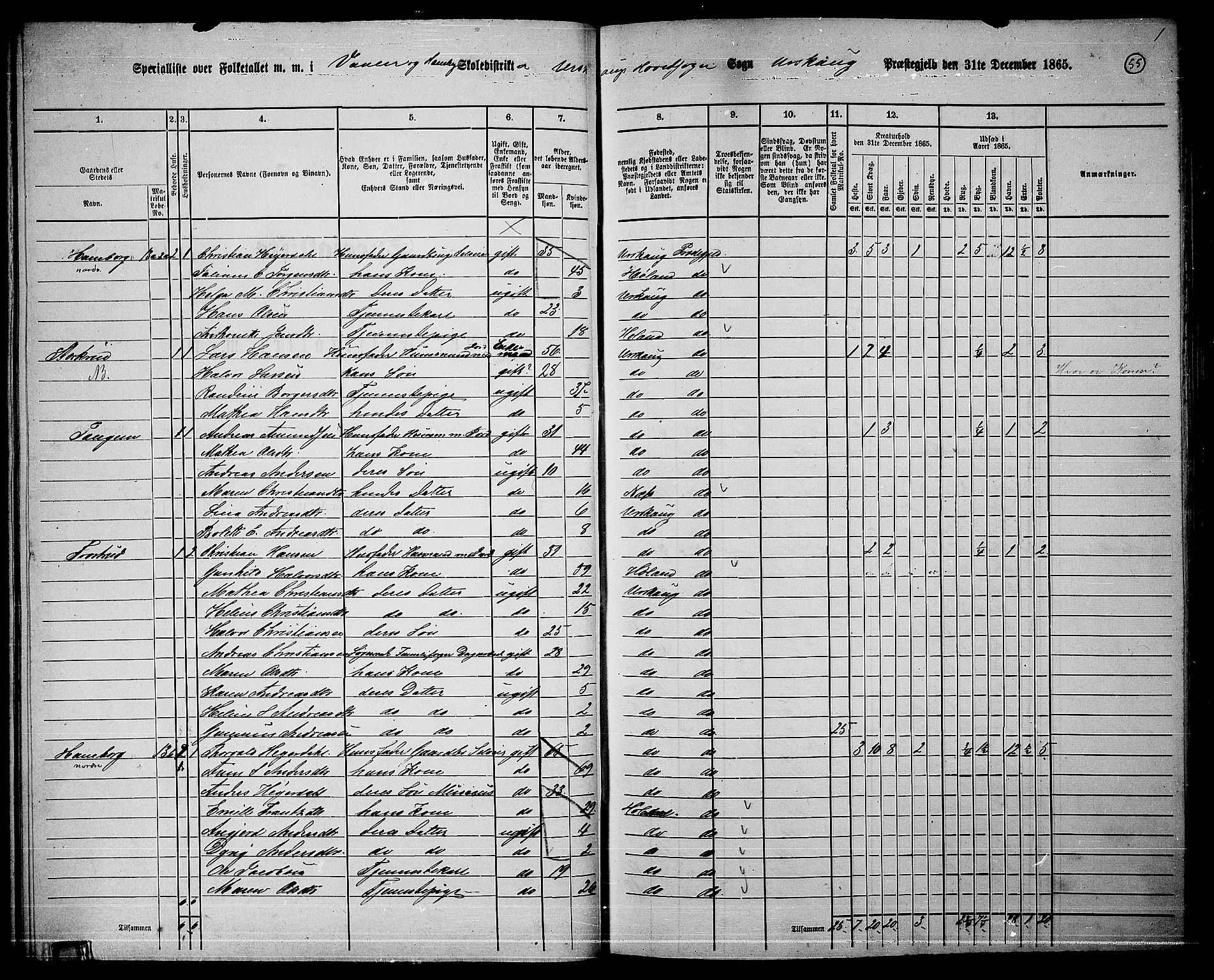 RA, 1865 census for Aurskog, 1865, p. 50