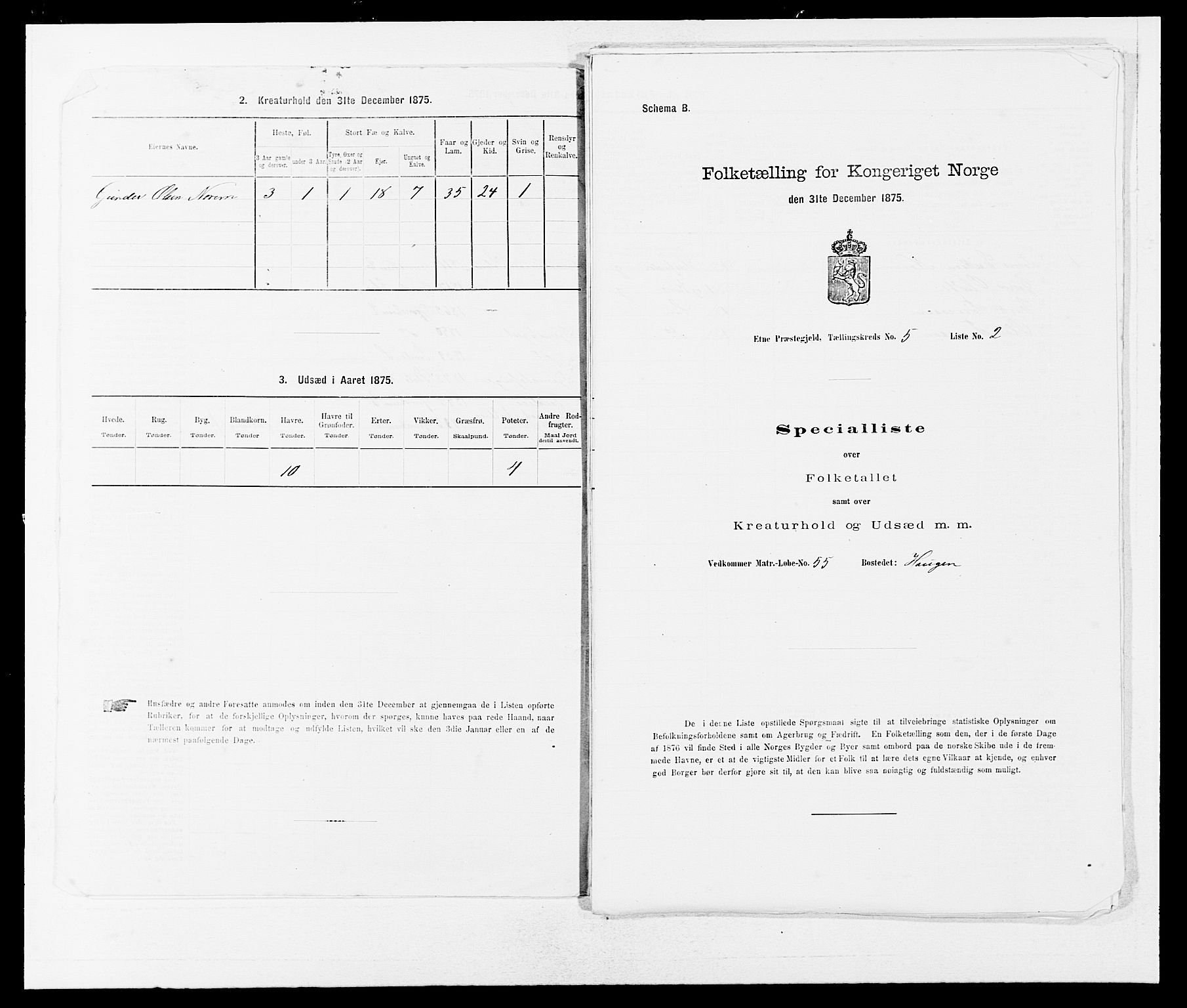 SAB, 1875 census for 1211P Etne, 1875, p. 299