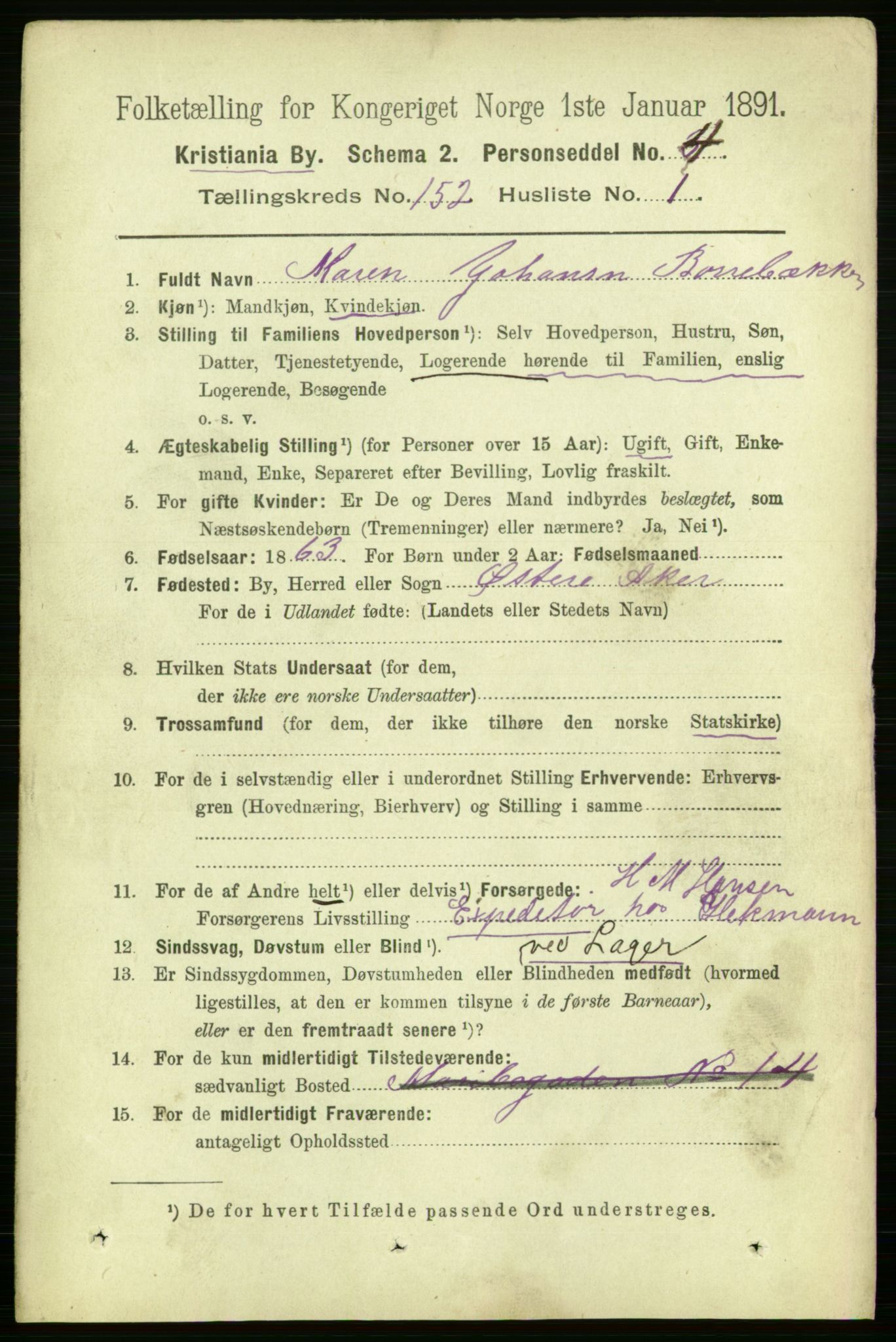 RA, 1891 census for 0301 Kristiania, 1891, p. 85184