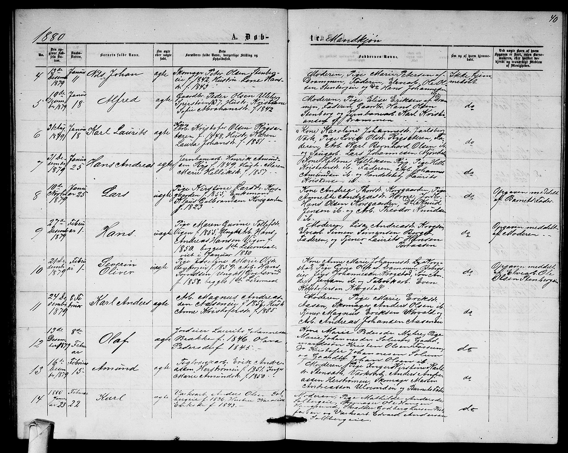 Nedre Eiker kirkebøker, AV/SAKO-A-612/G/Ga/L0001: Parish register (copy) no. 1, 1873-1880, p. 40