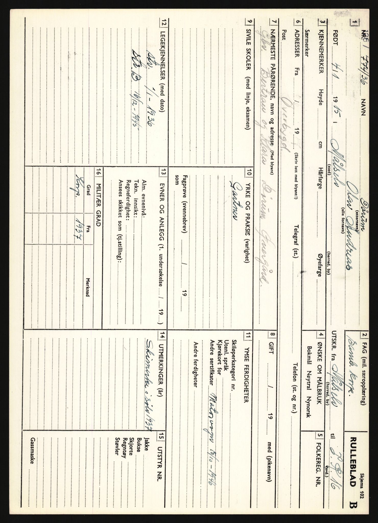 Forsvaret, Troms infanteriregiment nr. 16, AV/RA-RAFA-3146/P/Pa/L0020: Rulleblad for regimentets menige mannskaper, årsklasse 1936, 1936, p. 163