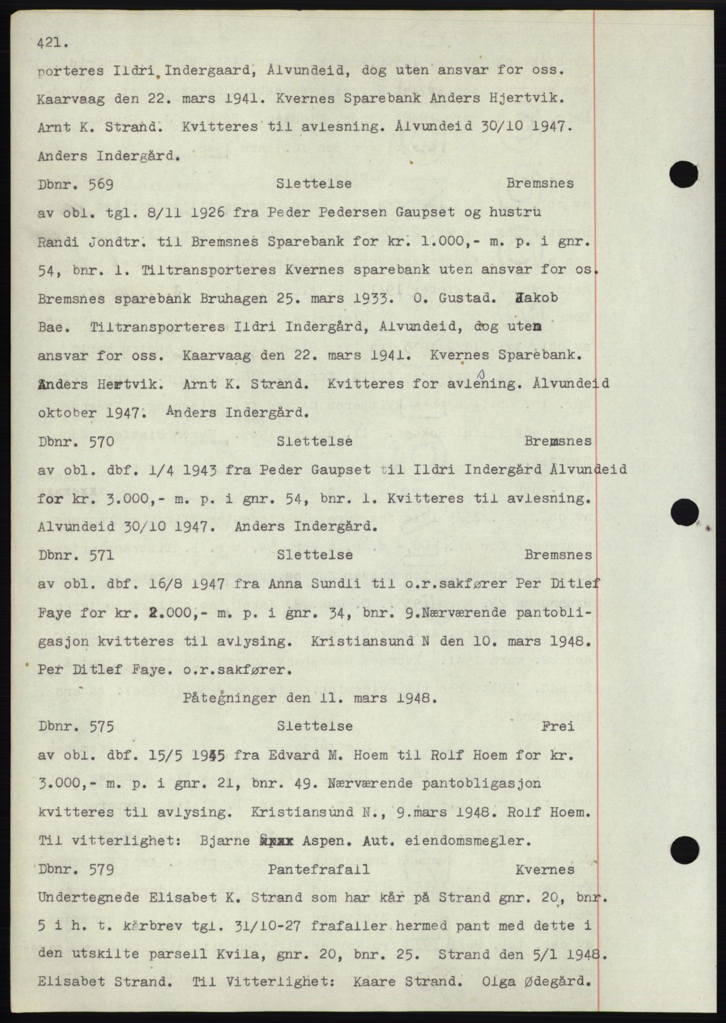 Nordmøre sorenskriveri, SAT/A-4132/1/2/2Ca: Mortgage book no. C82b, 1946-1951, Diary no: : 569/1948