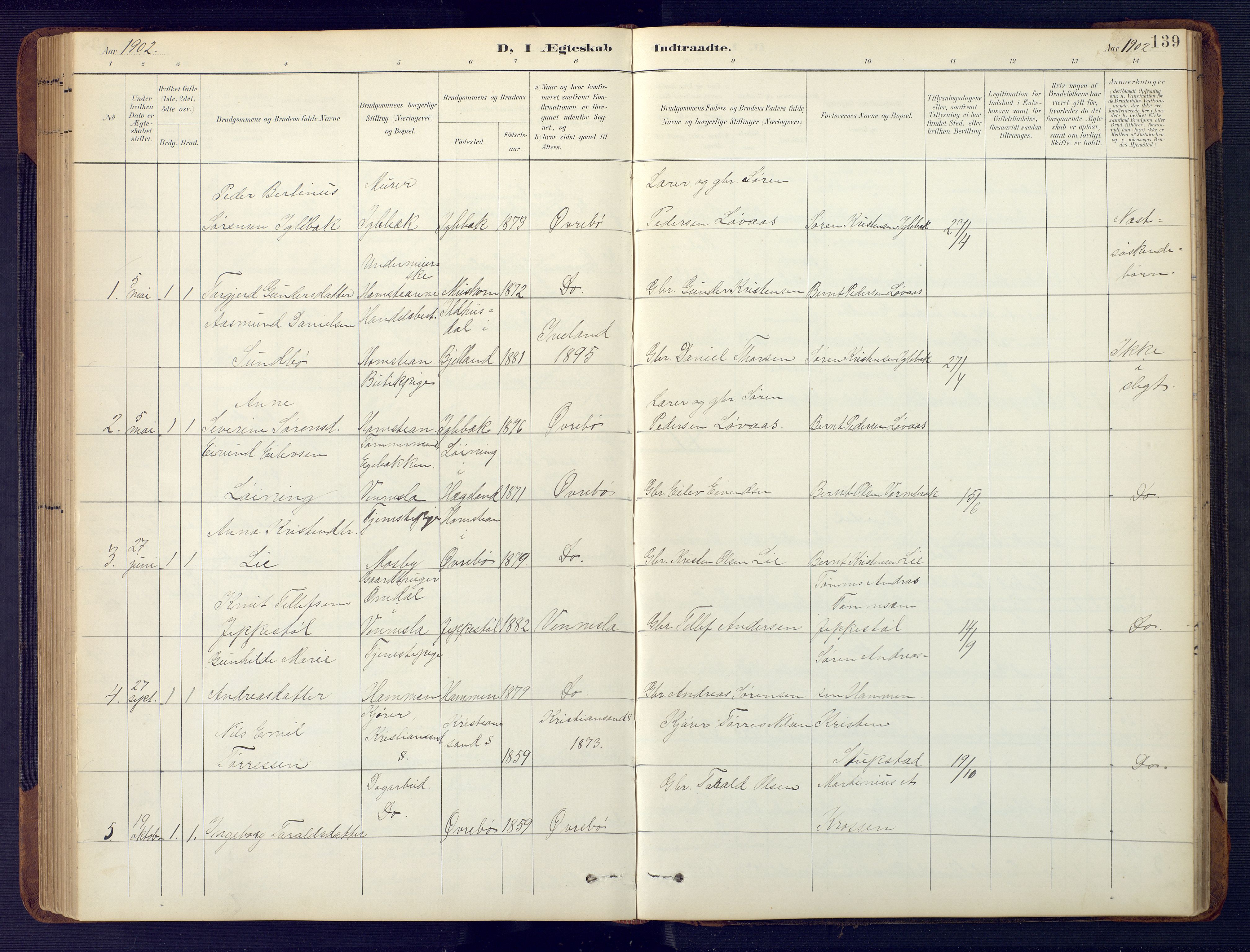 Vennesla sokneprestkontor, SAK/1111-0045/Fb/Fbc/L0003: Parish register (copy) no. B 3, 1895-1946, p. 139