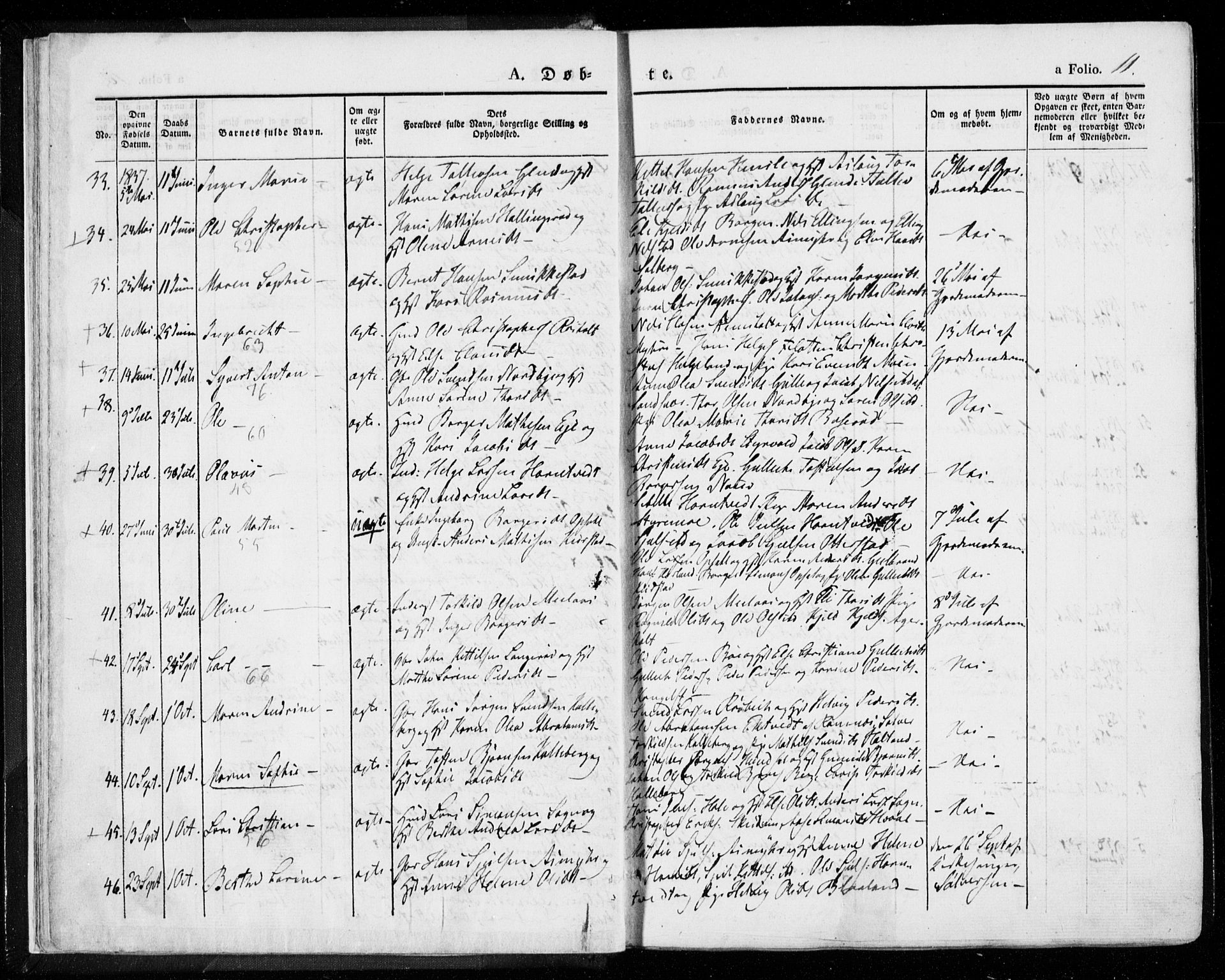 Lardal kirkebøker, AV/SAKO-A-350/F/Fa/L0006: Parish register (official) no. I 6, 1835-1860, p. 11