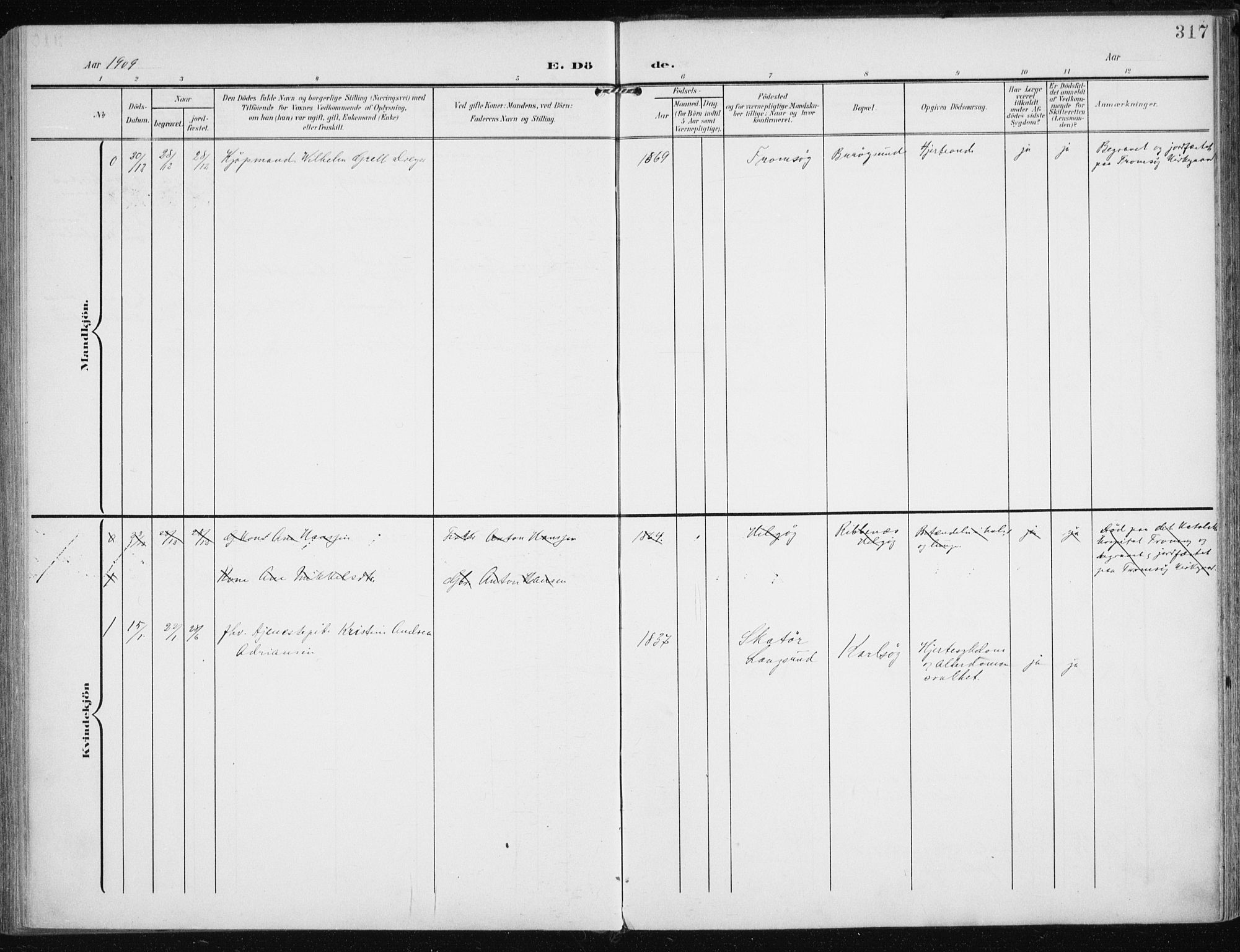 Karlsøy sokneprestembete, SATØ/S-1299/H/Ha/Haa/L0014kirke: Parish register (official) no. 14, 1903-1917, p. 317
