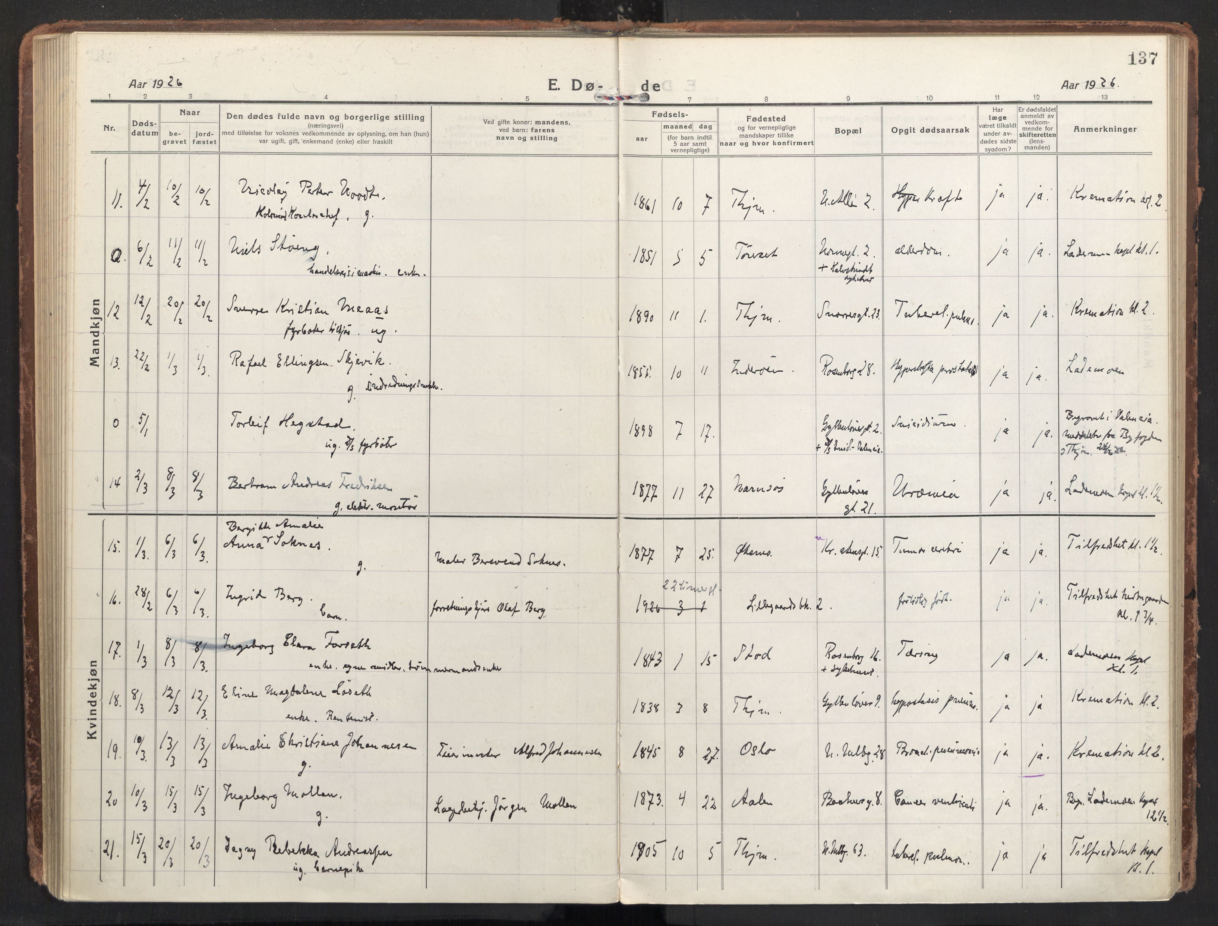 Ministerialprotokoller, klokkerbøker og fødselsregistre - Sør-Trøndelag, AV/SAT-A-1456/604/L0207: Parish register (official) no. 604A27, 1917-1933, p. 137