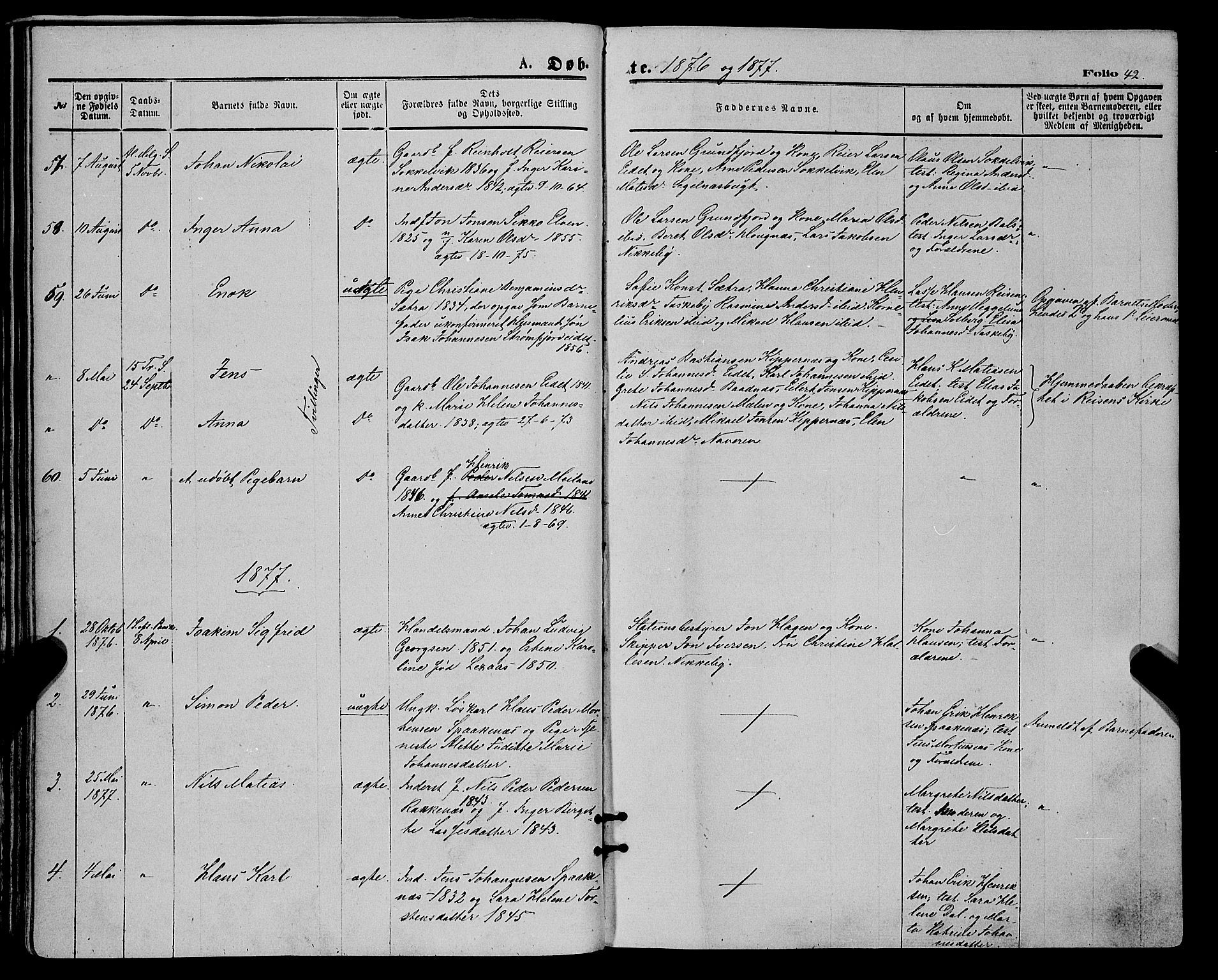 Skjervøy sokneprestkontor, SATØ/S-1300/H/Ha/Haa/L0008kirke: Parish register (official) no. 8, 1871-1877, p. 42