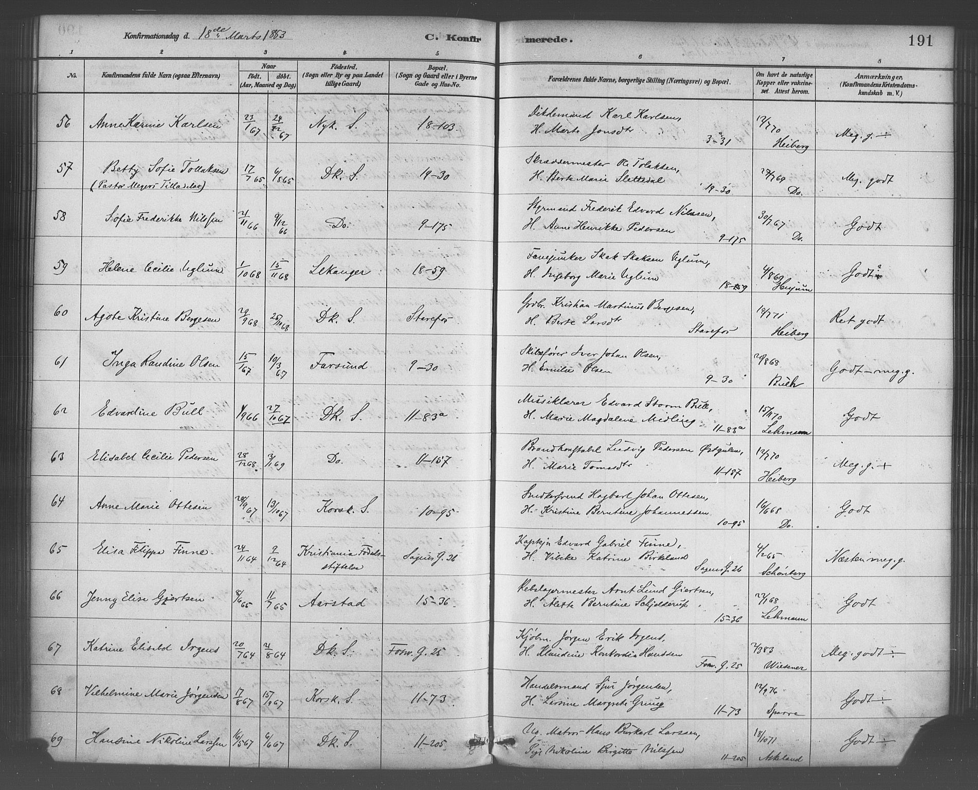 Domkirken sokneprestembete, AV/SAB-A-74801/H/Haa/L0030: Parish register (official) no. C 5, 1880-1898, p. 191