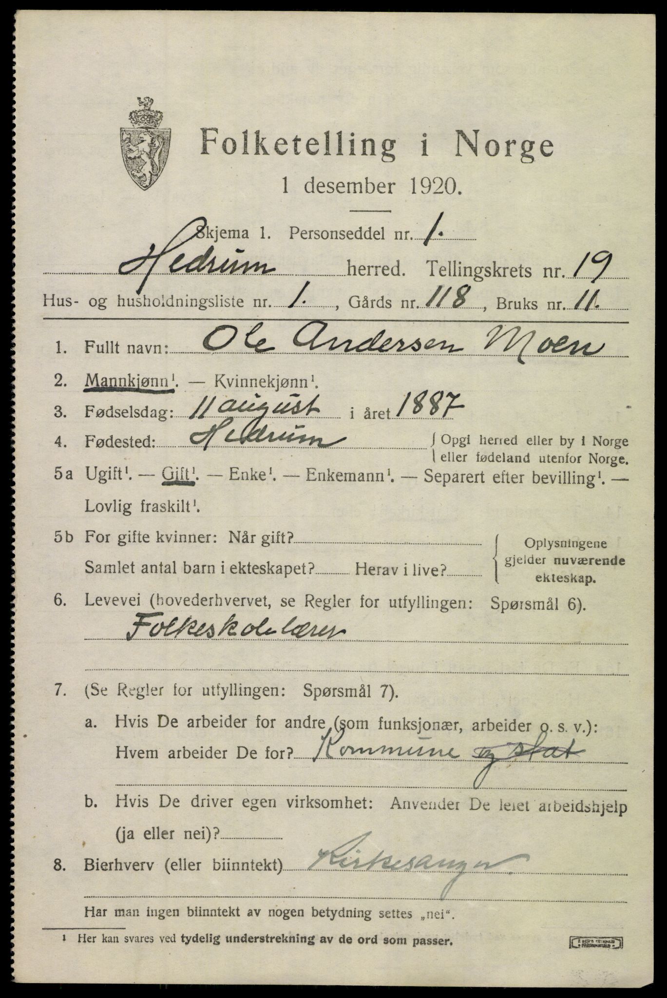 SAKO, 1920 census for Hedrum, 1920, p. 11317