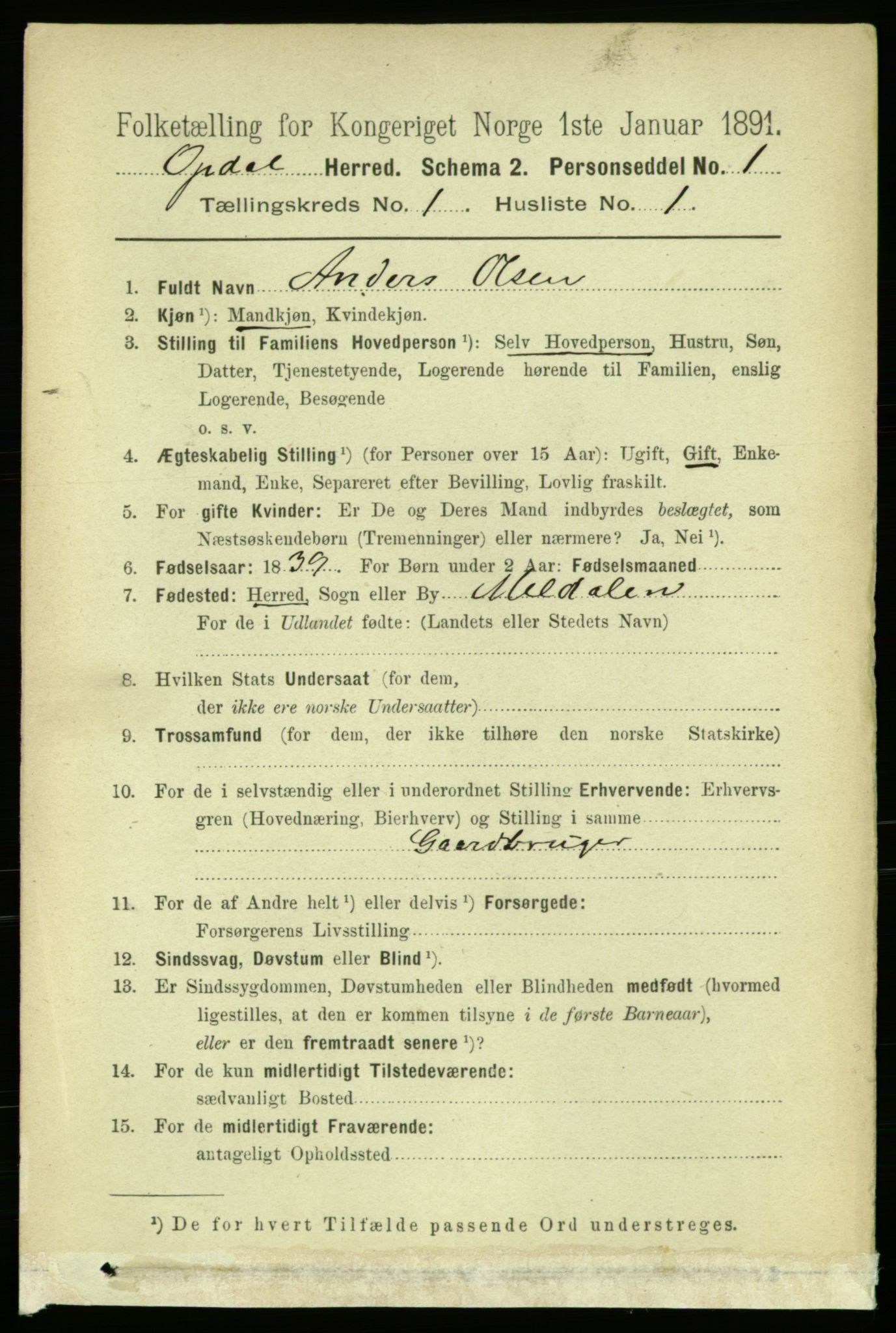 RA, 1891 census for 1634 Oppdal, 1891, p. 119