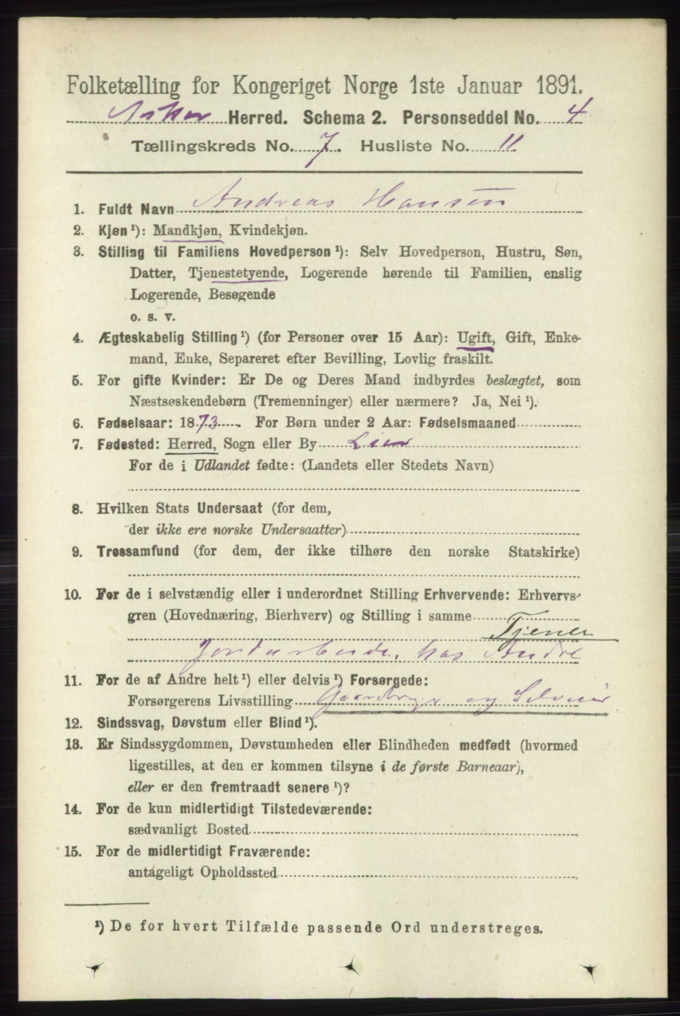 RA, 1891 census for 0220 Asker, 1891, p. 4607