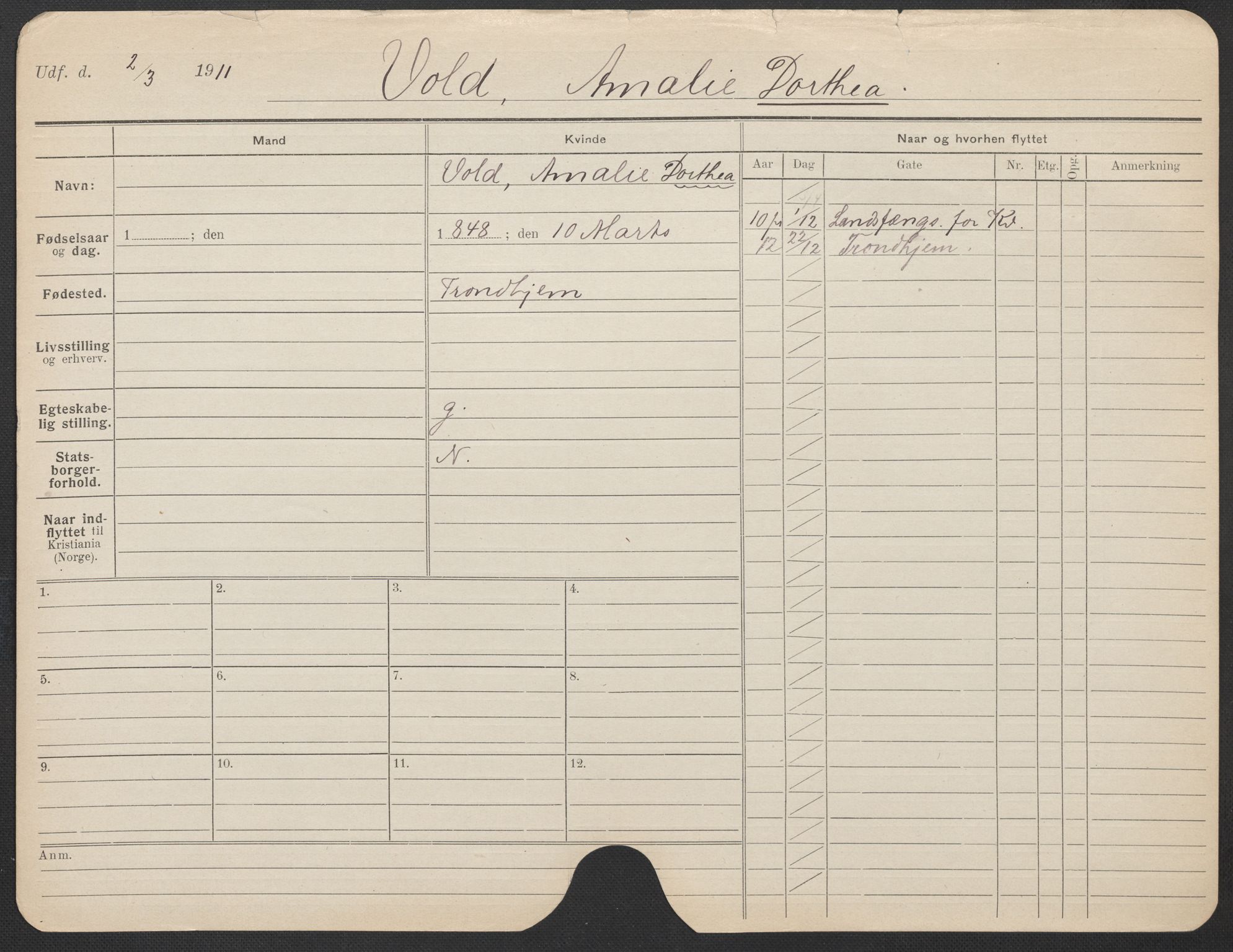 Oslo folkeregister, Registerkort, AV/SAO-A-11715/F/Fa/Fac/L0025: Kvinner, 1906-1914, p. 903a