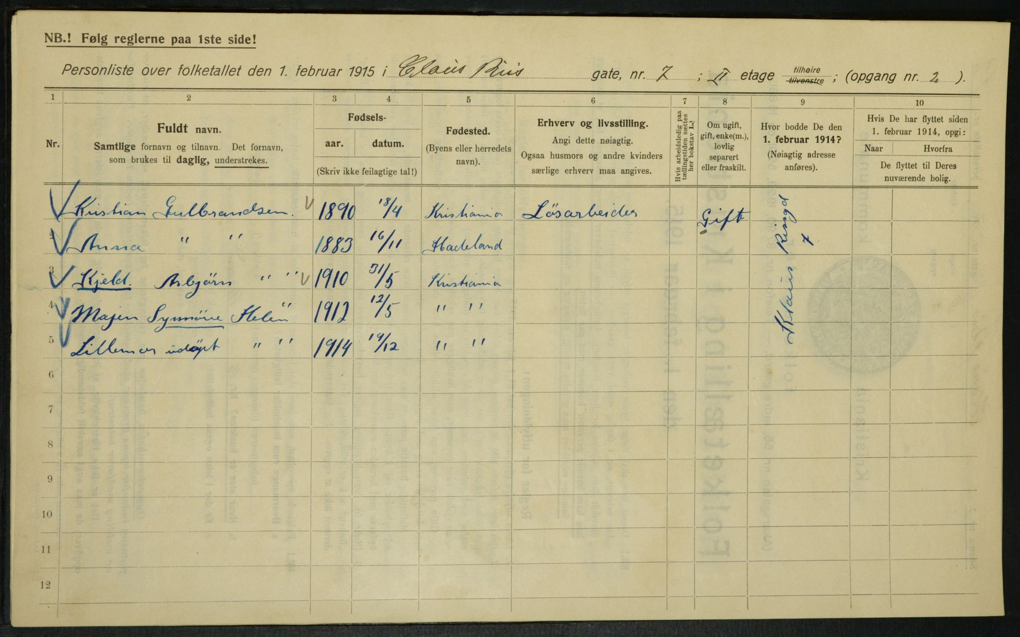 OBA, Municipal Census 1915 for Kristiania, 1915, p. 12759