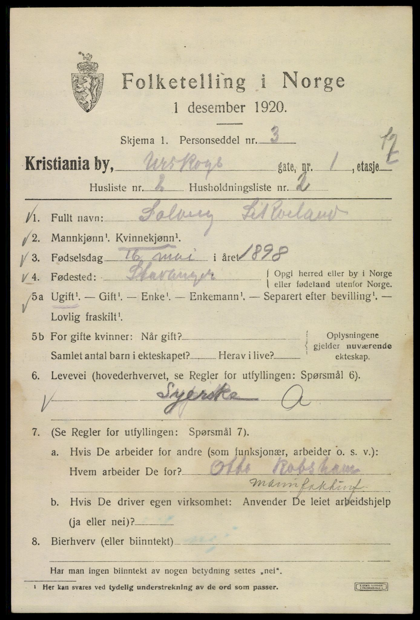 SAO, 1920 census for Kristiania, 1920, p. 620193