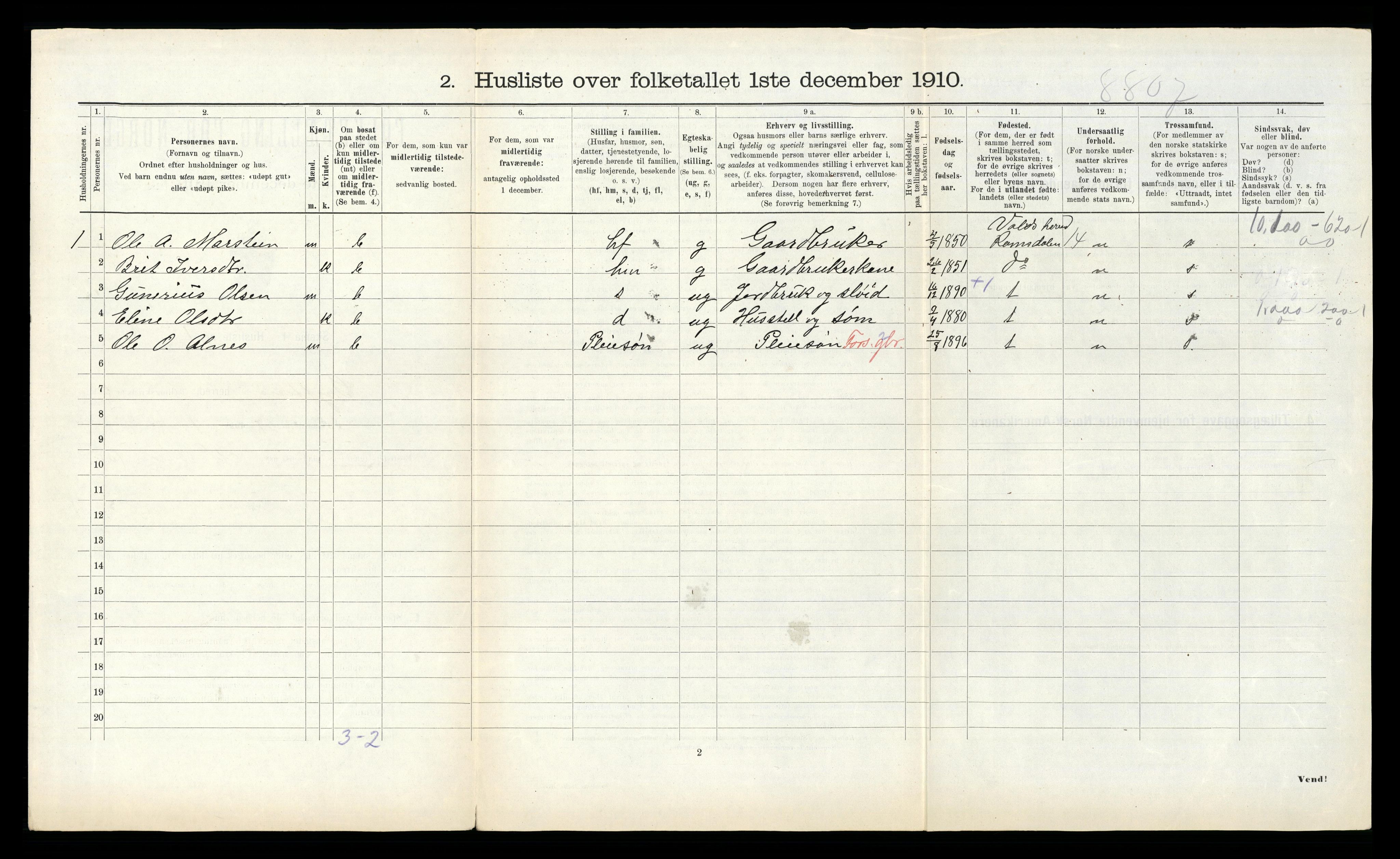 RA, 1910 census for Grytten, 1910, p. 447