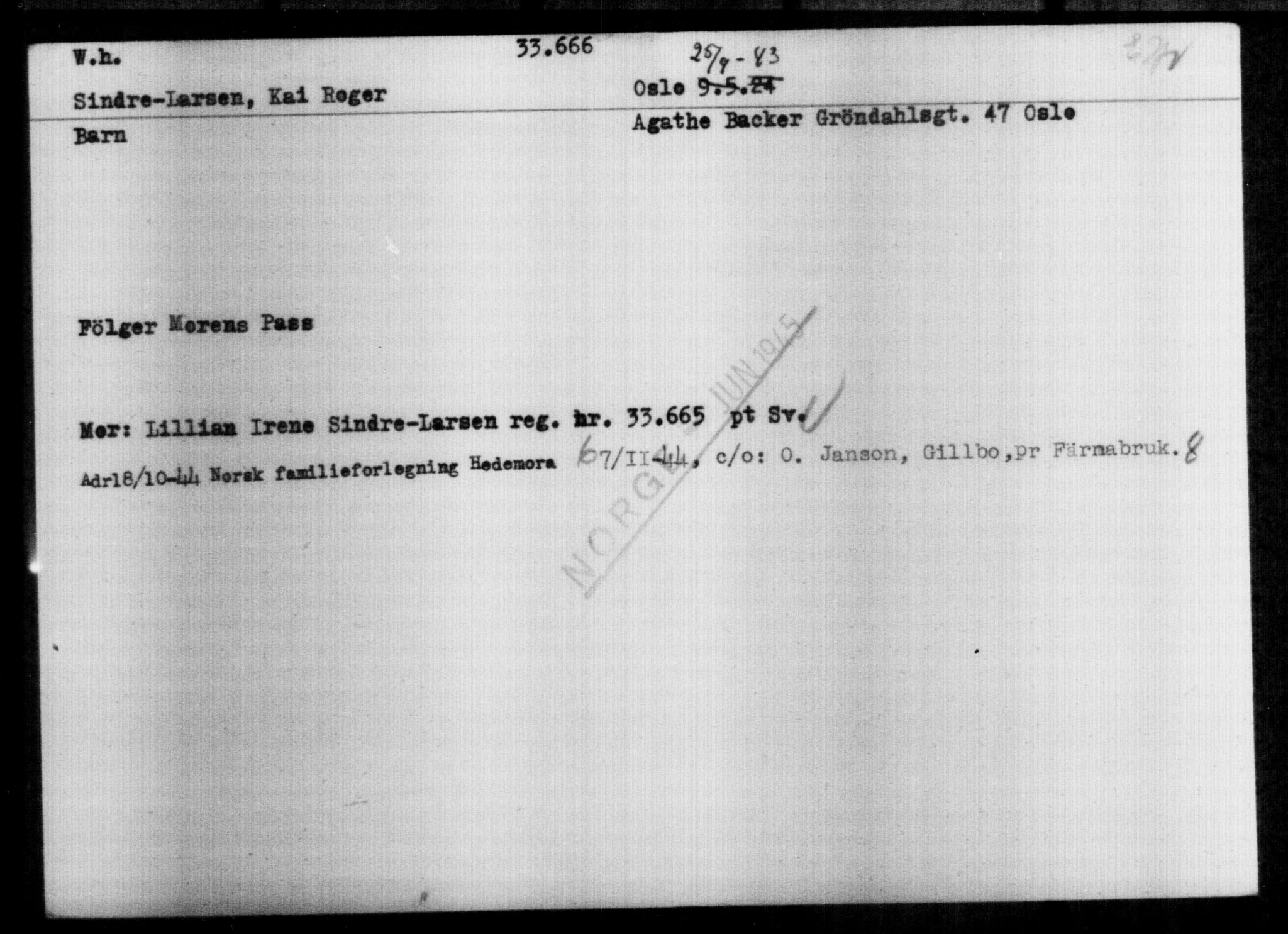 Utenriksstasjonene, Legasjonen i Stockholm, Flyktningkontoret, AV/RA-S-6753/V/Va/L0013: Kjesäterkartoteket, flyktninger med registreringsnr. 31500-34731, 1940-1945, p. 2285