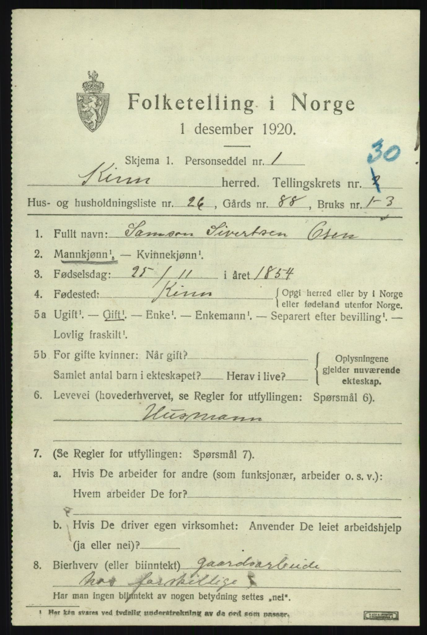 SAB, 1920 census for Kinn, 1920, p. 10635