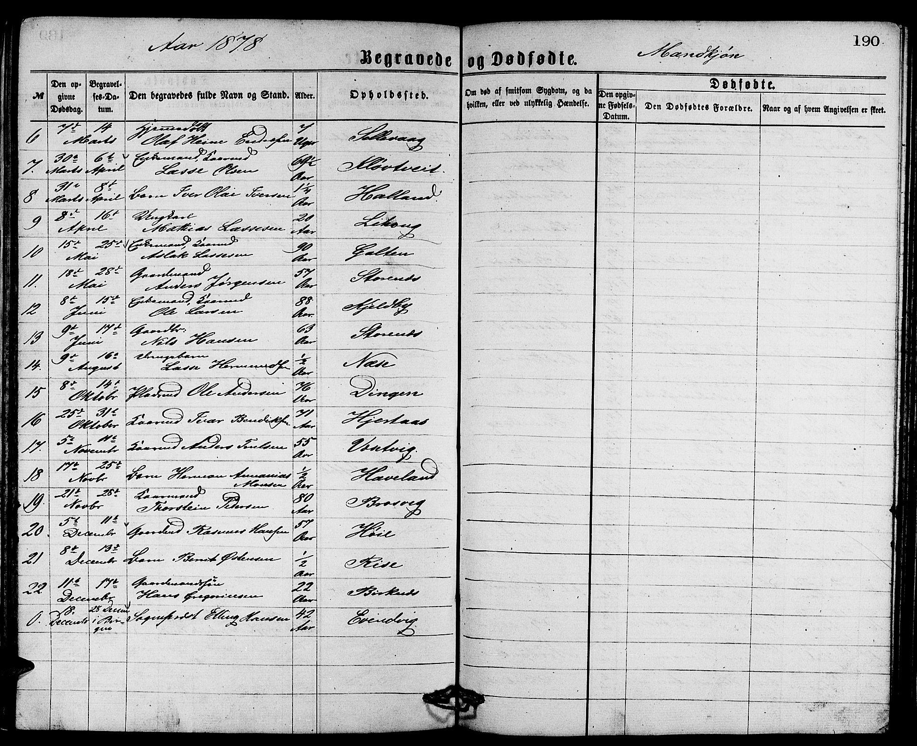 Gulen sokneprestembete, AV/SAB-A-80201/H/Hab/Habb/L0002: Parish register (copy) no. B 2, 1867-1883, p. 190