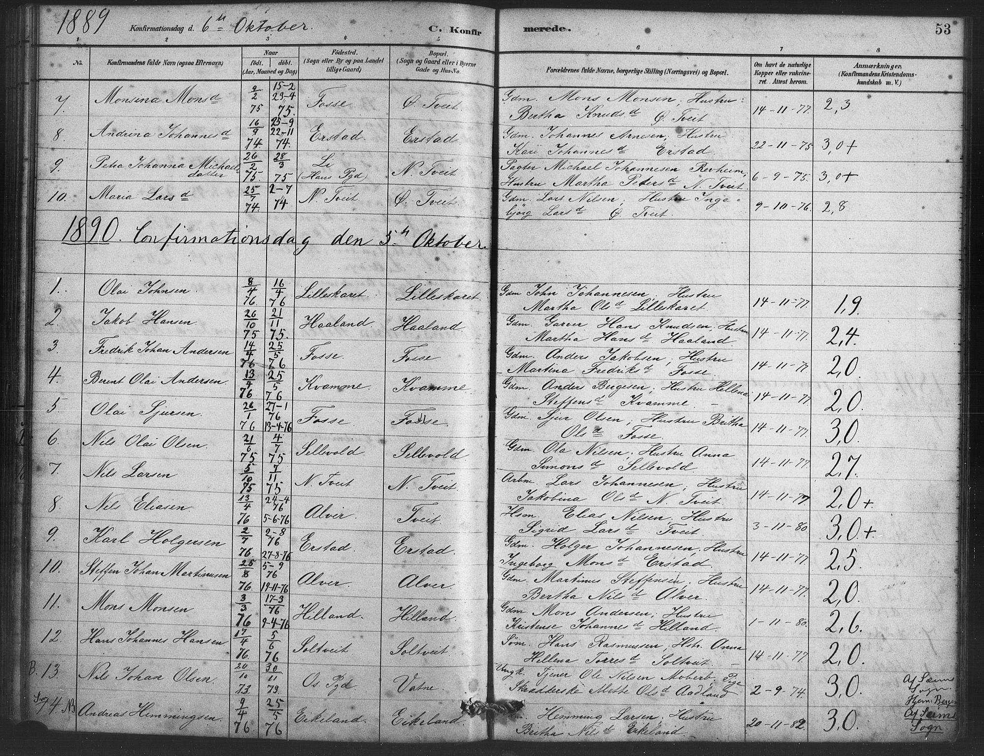 Alversund Sokneprestembete, SAB/A-73901/H/Ha/Haa/Haaa/L0001: Parish register (official) no. A 1, 1882-1896, p. 53
