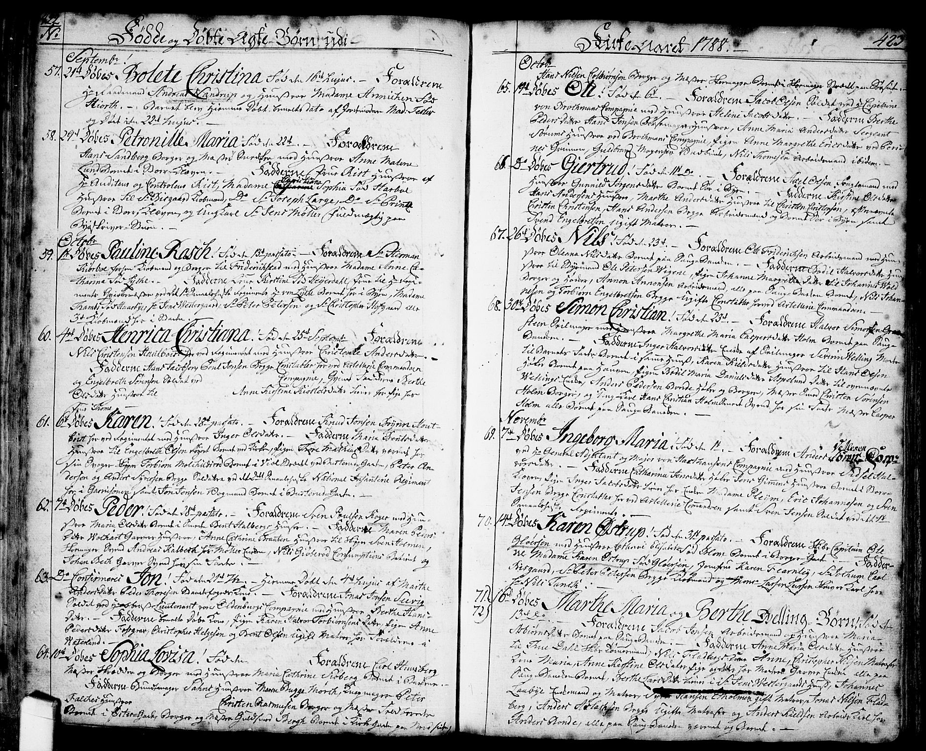 Halden prestekontor Kirkebøker, SAO/A-10909/F/Fa/L0001: Parish register (official) no. I 1, 1758-1791, p. 422-423