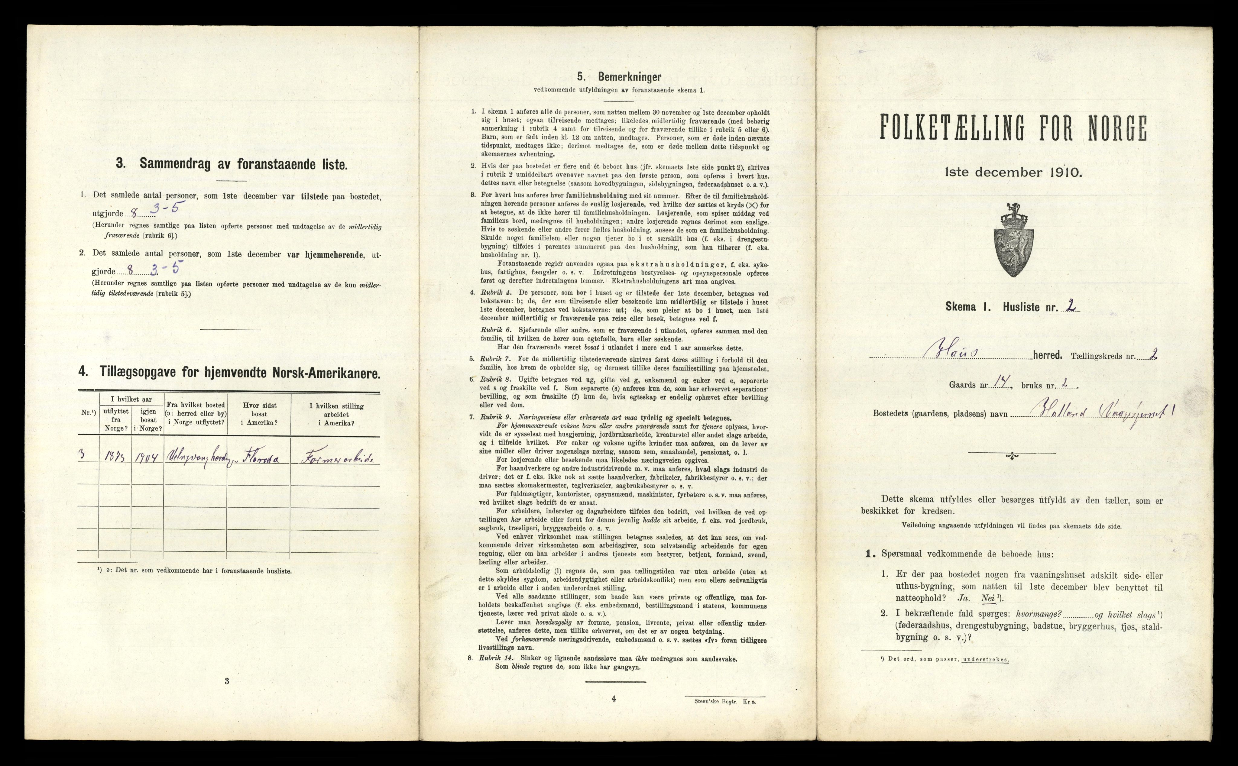 RA, 1910 census for Haus, 1910, p. 186