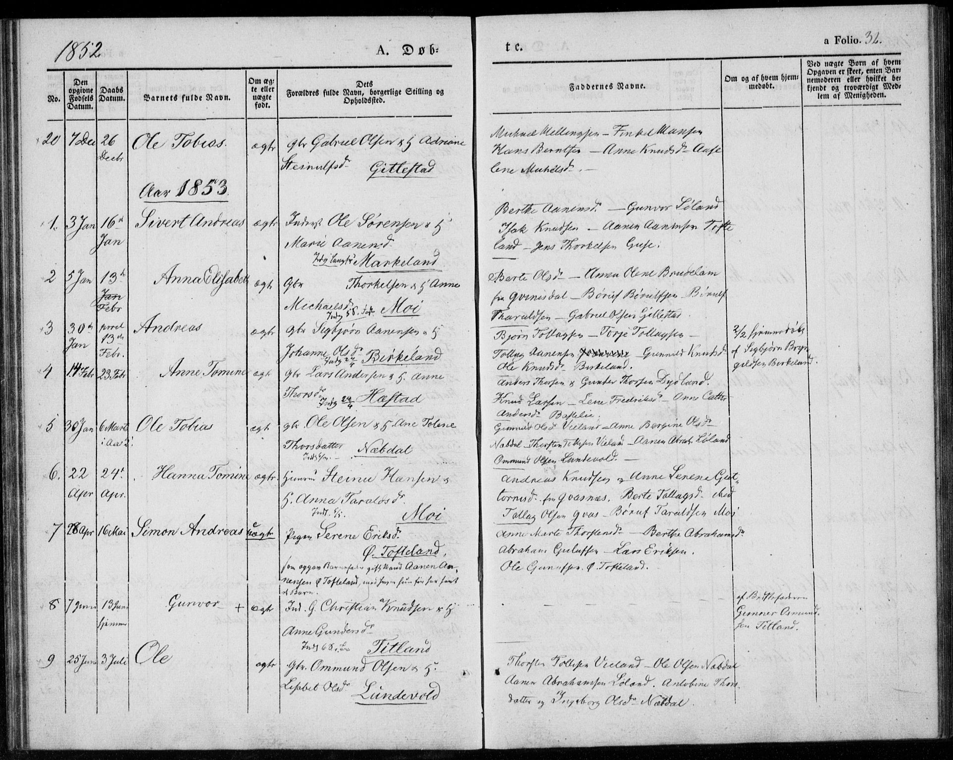 Lyngdal sokneprestkontor, AV/SAK-1111-0029/F/Fa/Fab/L0001: Parish register (official) no. A 1, 1838-1860, p. 32