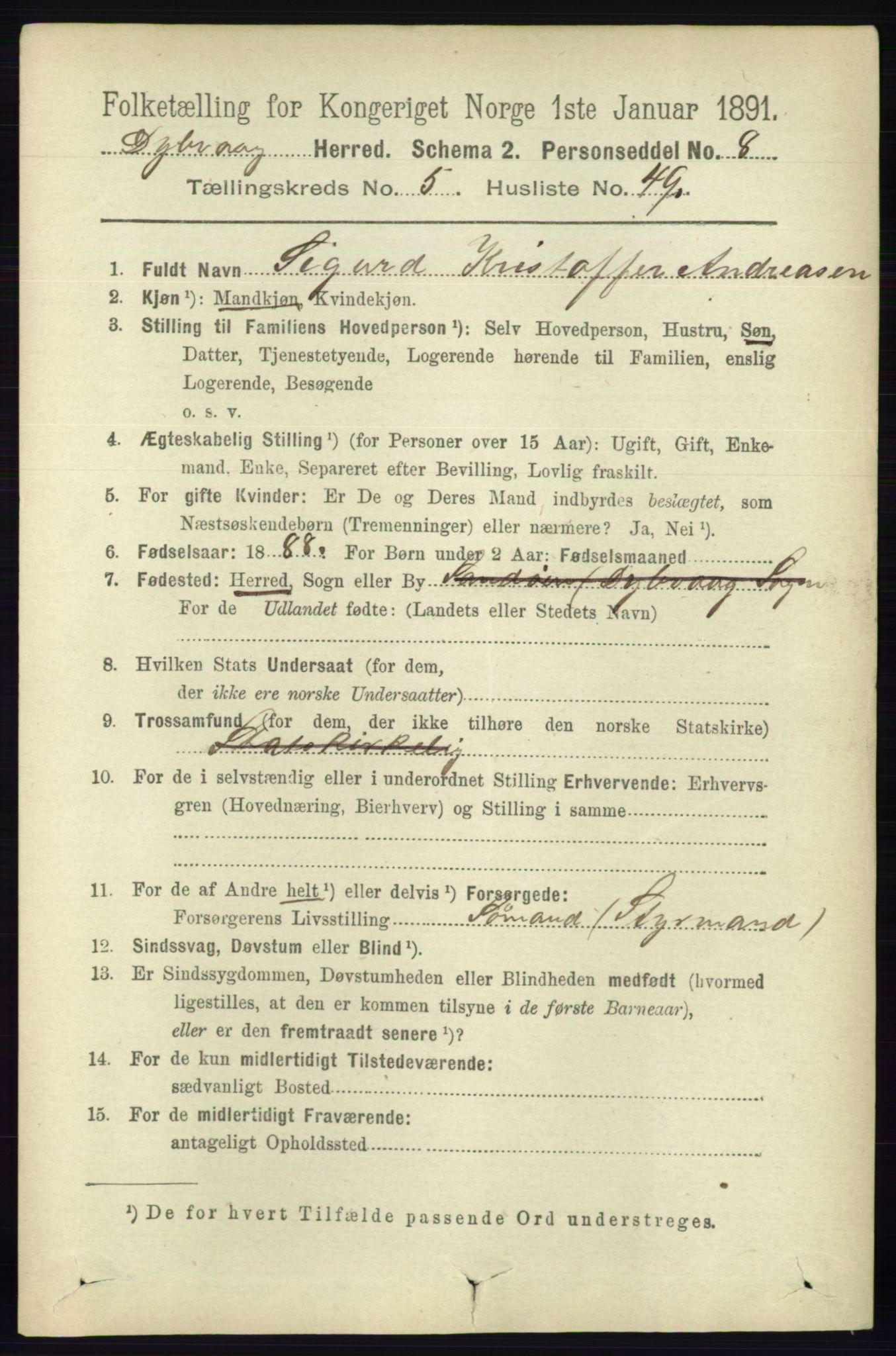 RA, 1891 census for 0915 Dypvåg, 1891, p. 1668