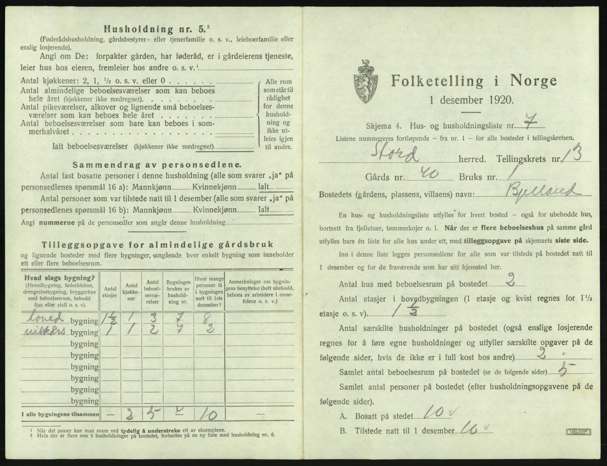 SAB, 1920 census for Stord, 1920, p. 921