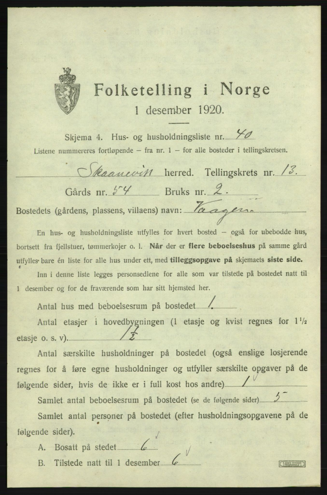 SAB, 1920 census for Skånevik, 1920, p. 1477