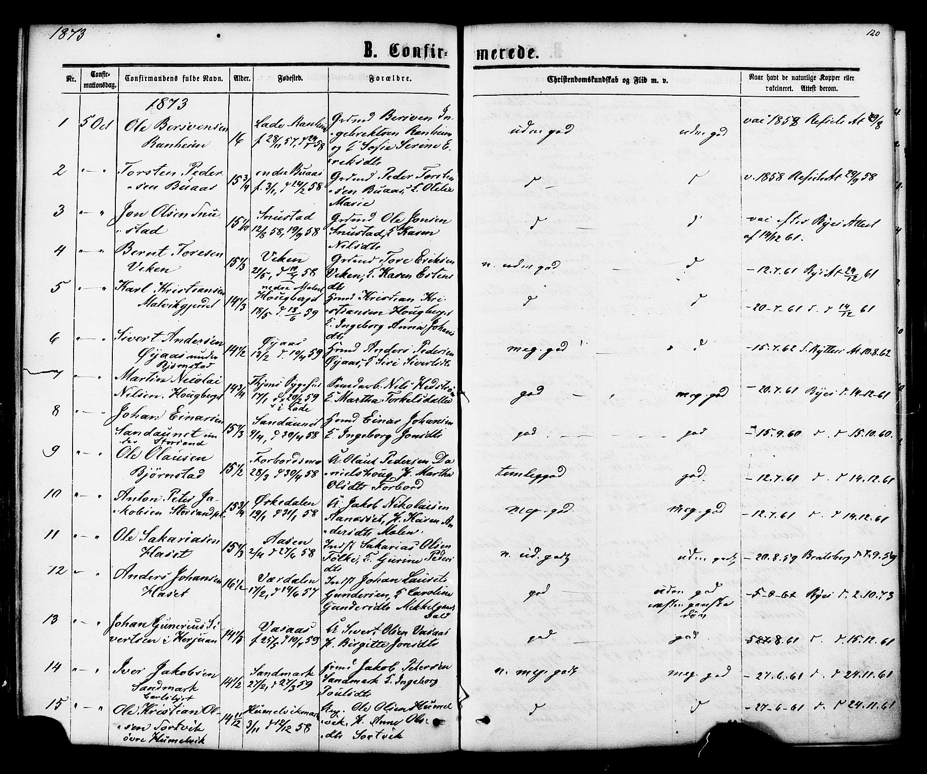 Ministerialprotokoller, klokkerbøker og fødselsregistre - Sør-Trøndelag, SAT/A-1456/616/L0409: Parish register (official) no. 616A06, 1865-1877, p. 120