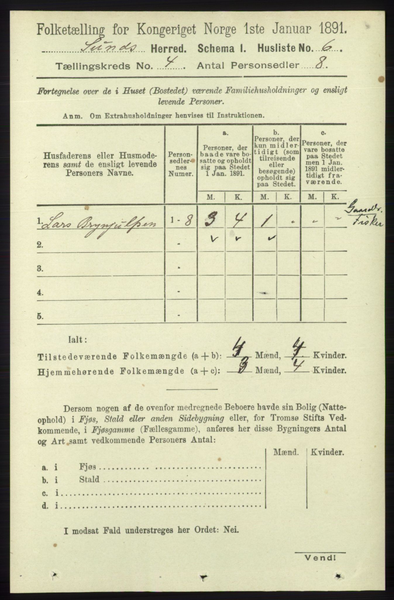 RA, 1891 census for 1245 Sund, 1891, p. 1782