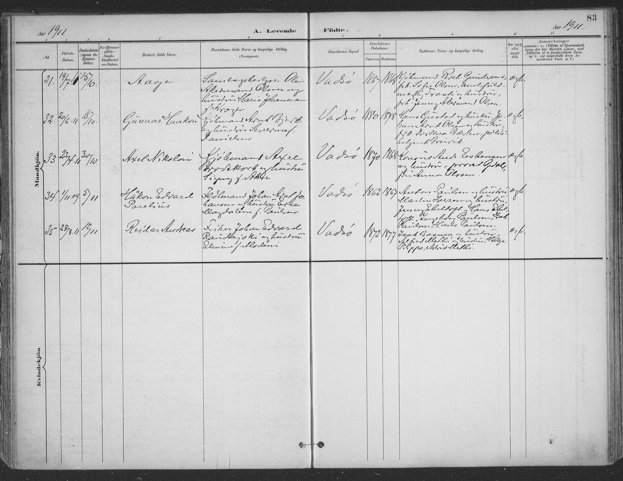 Vadsø sokneprestkontor, SATØ/S-1325/H/Ha/L0007kirke: Parish register (official) no. 7, 1896-1916, p. 83