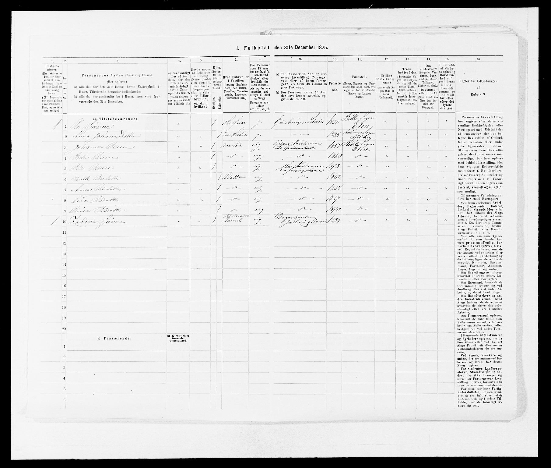 SAB, 1875 census for 1211P Etne, 1875, p. 70