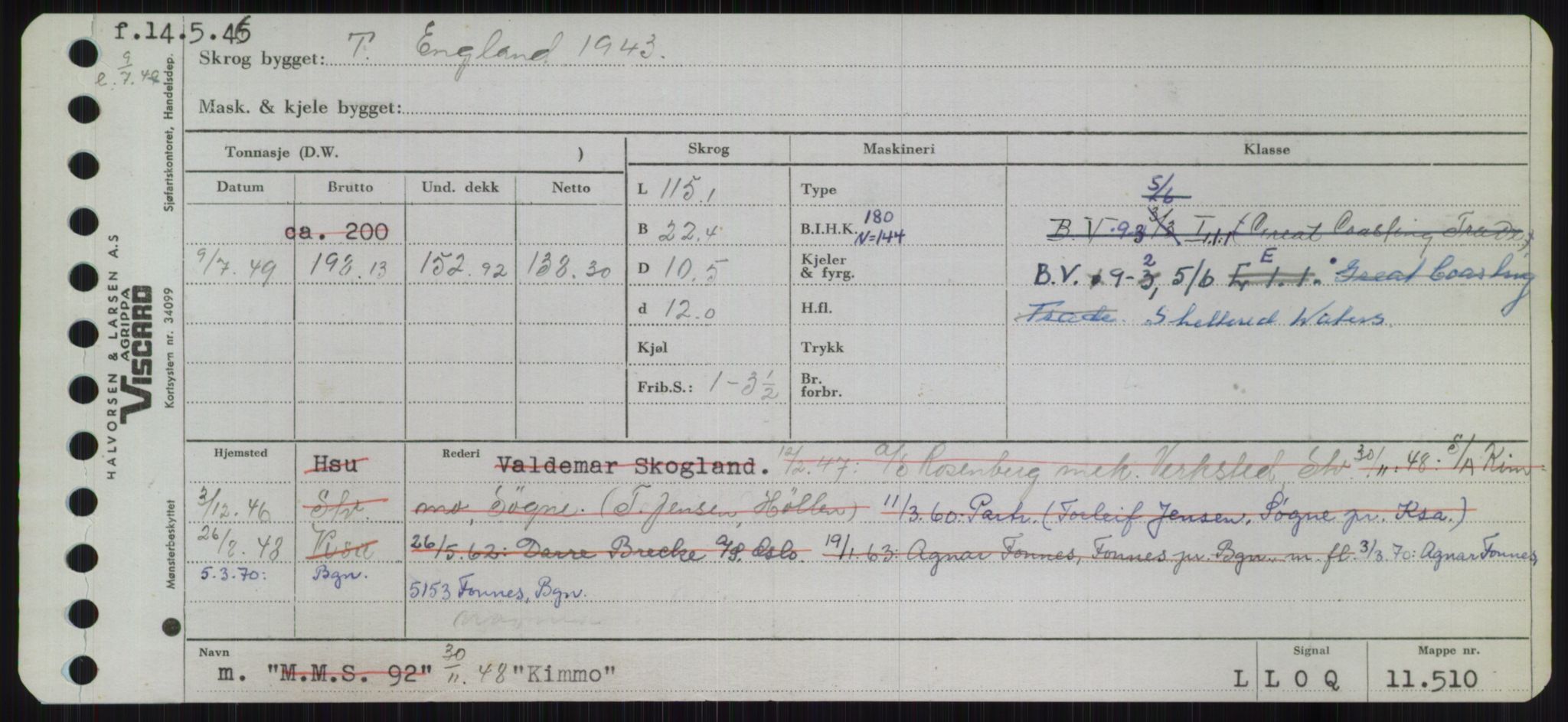 Sjøfartsdirektoratet med forløpere, Skipsmålingen, RA/S-1627/H/Ha/L0003/0001: Fartøy, Hilm-Mar / Fartøy, Hilm-Kol, p. 749