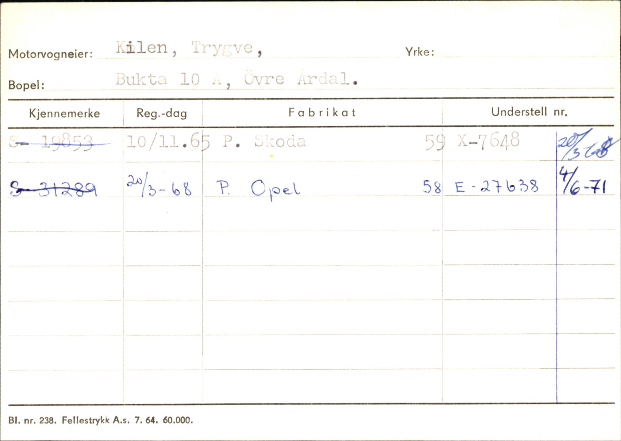 Statens vegvesen, Sogn og Fjordane vegkontor, SAB/A-5301/4/F/L0145: Registerkort Vågsøy S-Å. Årdal I-P, 1945-1975, p. 1108