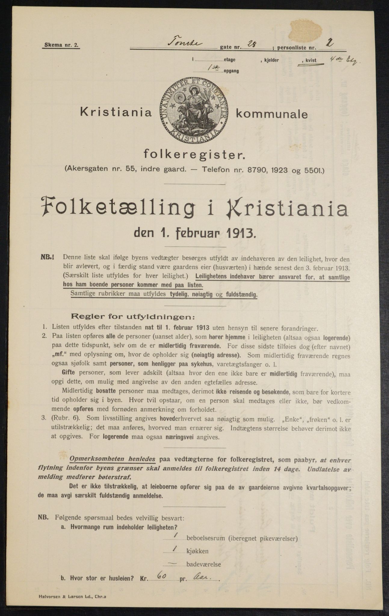 OBA, Municipal Census 1913 for Kristiania, 1913, p. 113698
