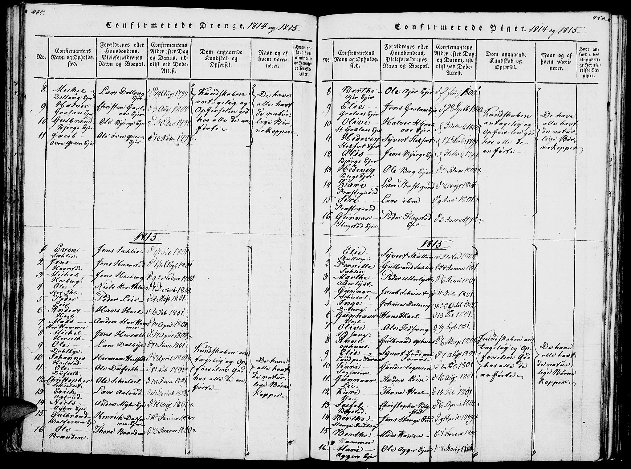 Vang prestekontor, Hedmark, SAH/PREST-008/H/Ha/Haa/L0007: Parish register (official) no. 7, 1813-1826, p. 485-486