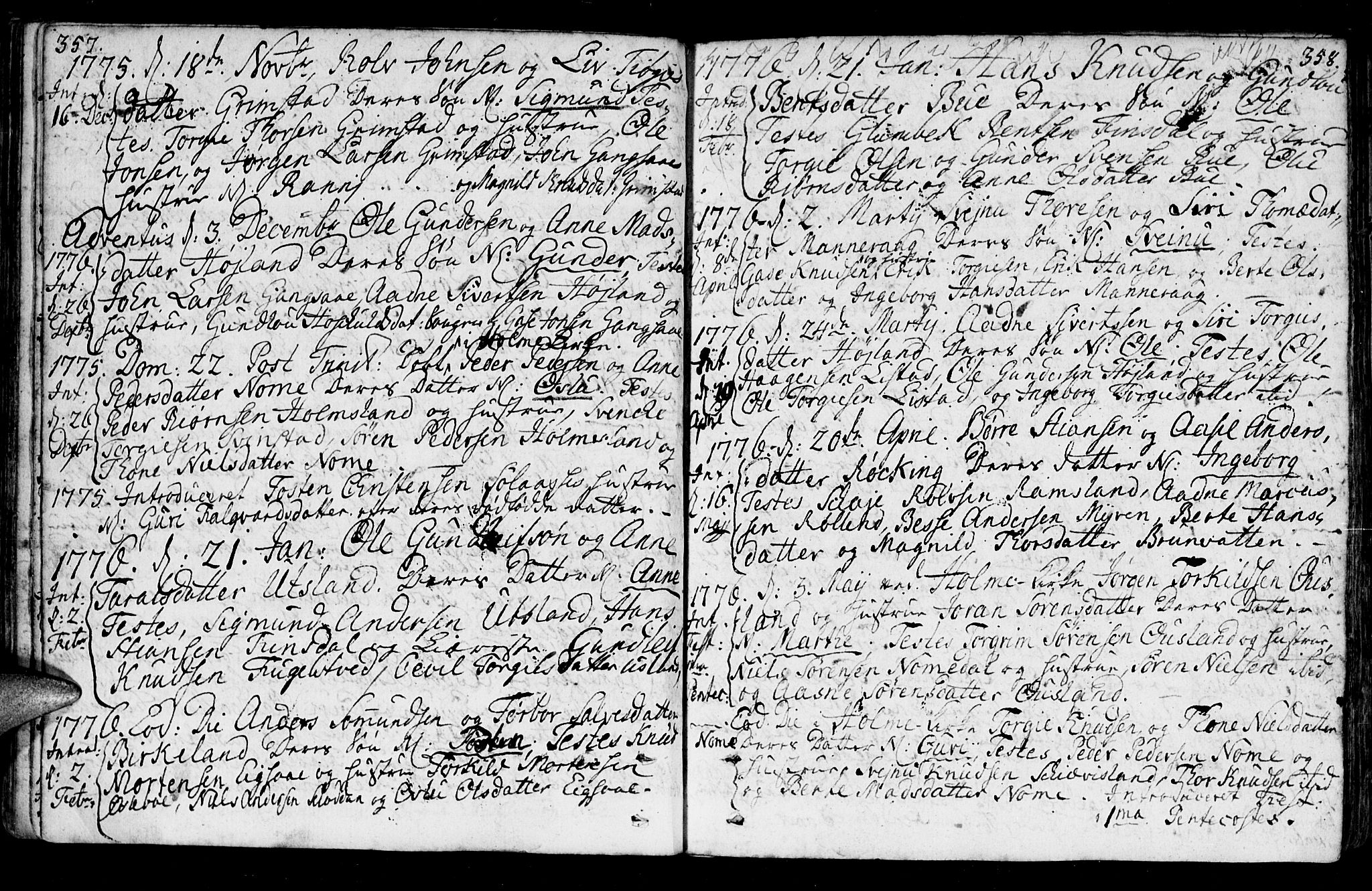 Holum sokneprestkontor, SAK/1111-0022/F/Fa/Fac/L0001: Parish register (official) no. A 1, 1773-1820, p. 357-358