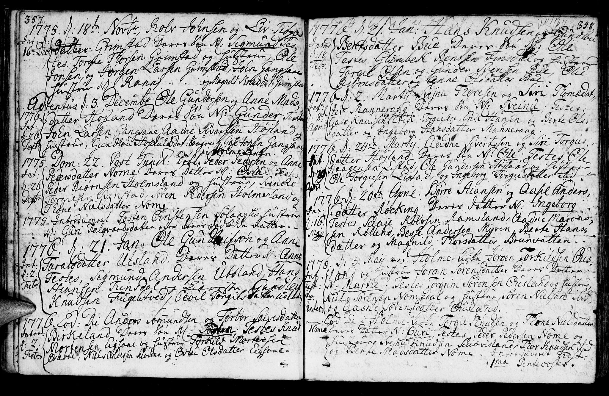 Holum sokneprestkontor, AV/SAK-1111-0022/F/Fa/Fac/L0001: Parish register (official) no. A 1, 1773-1820, p. 357-358