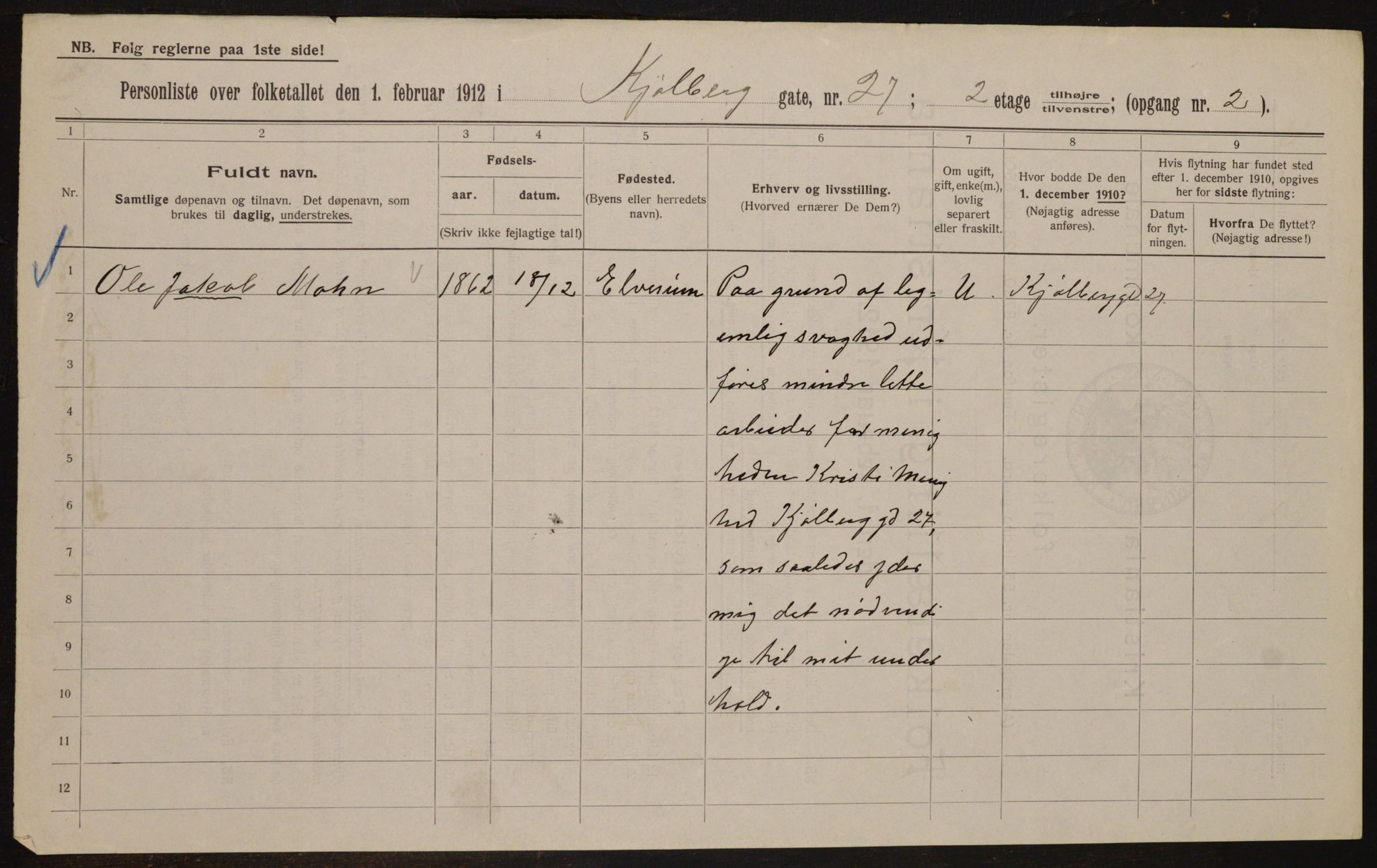 OBA, Municipal Census 1912 for Kristiania, 1912, p. 52087