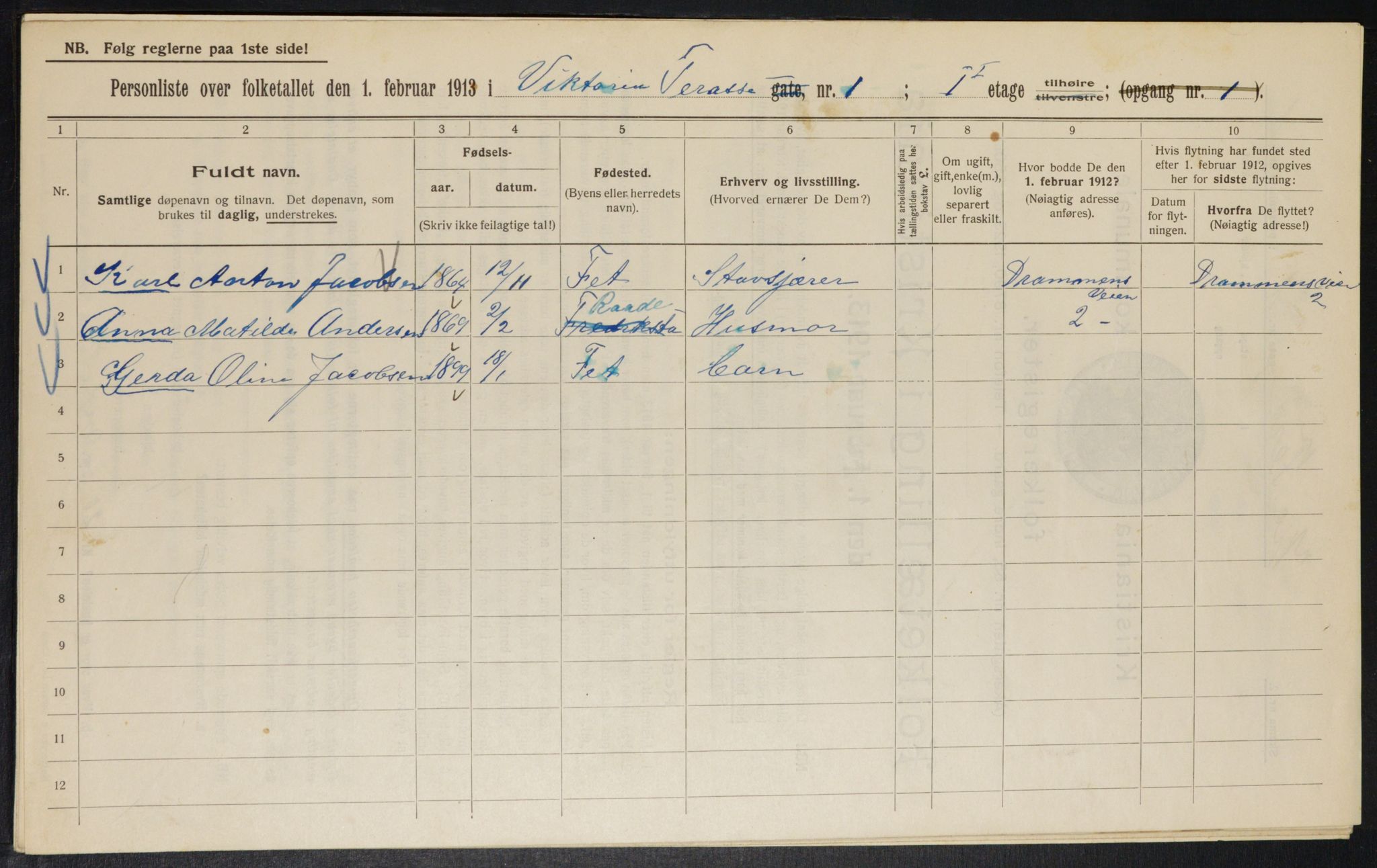 OBA, Municipal Census 1913 for Kristiania, 1913, p. 123346