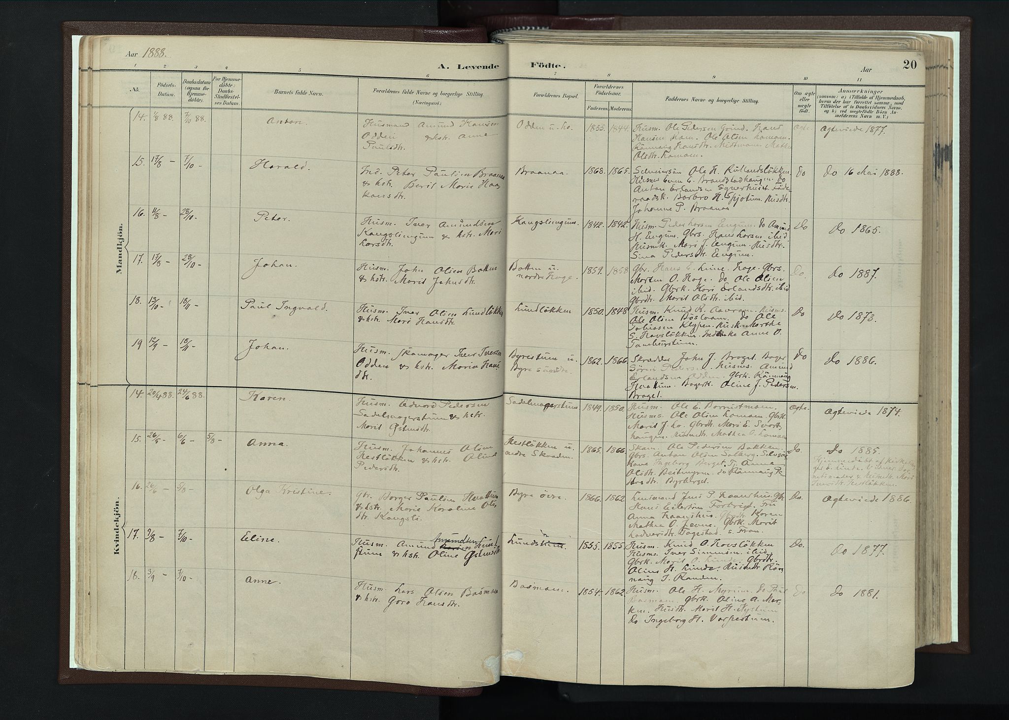 Nord-Fron prestekontor, AV/SAH-PREST-080/H/Ha/Haa/L0004: Parish register (official) no. 4, 1884-1914, p. 20