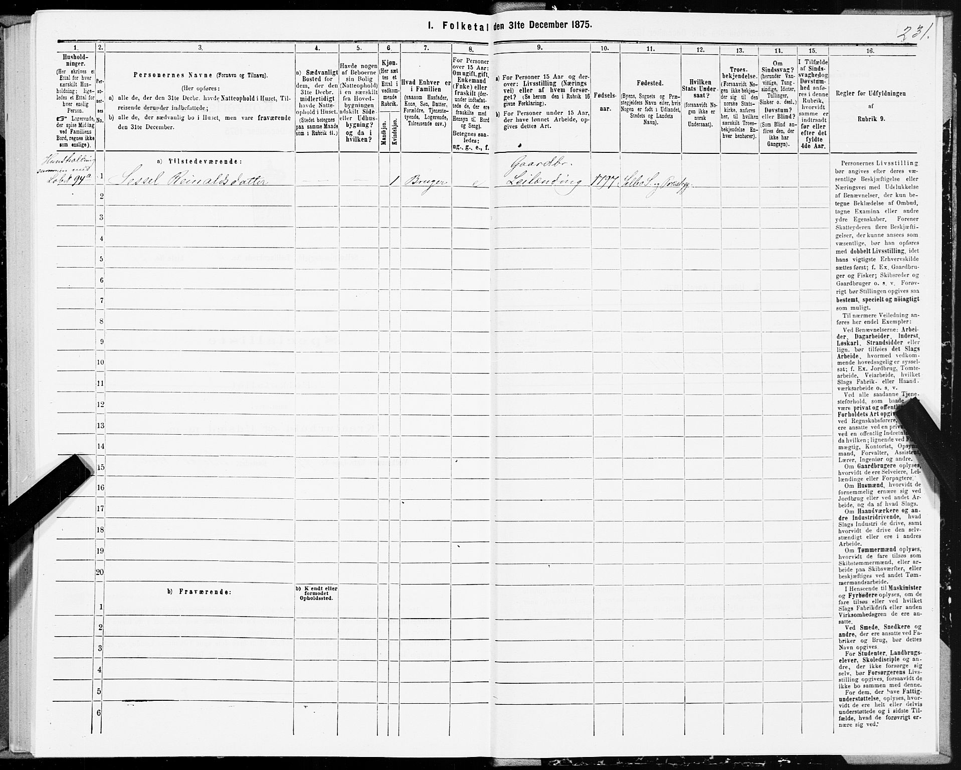 SAT, 1875 census for 1664P Selbu, 1875, p. 3231