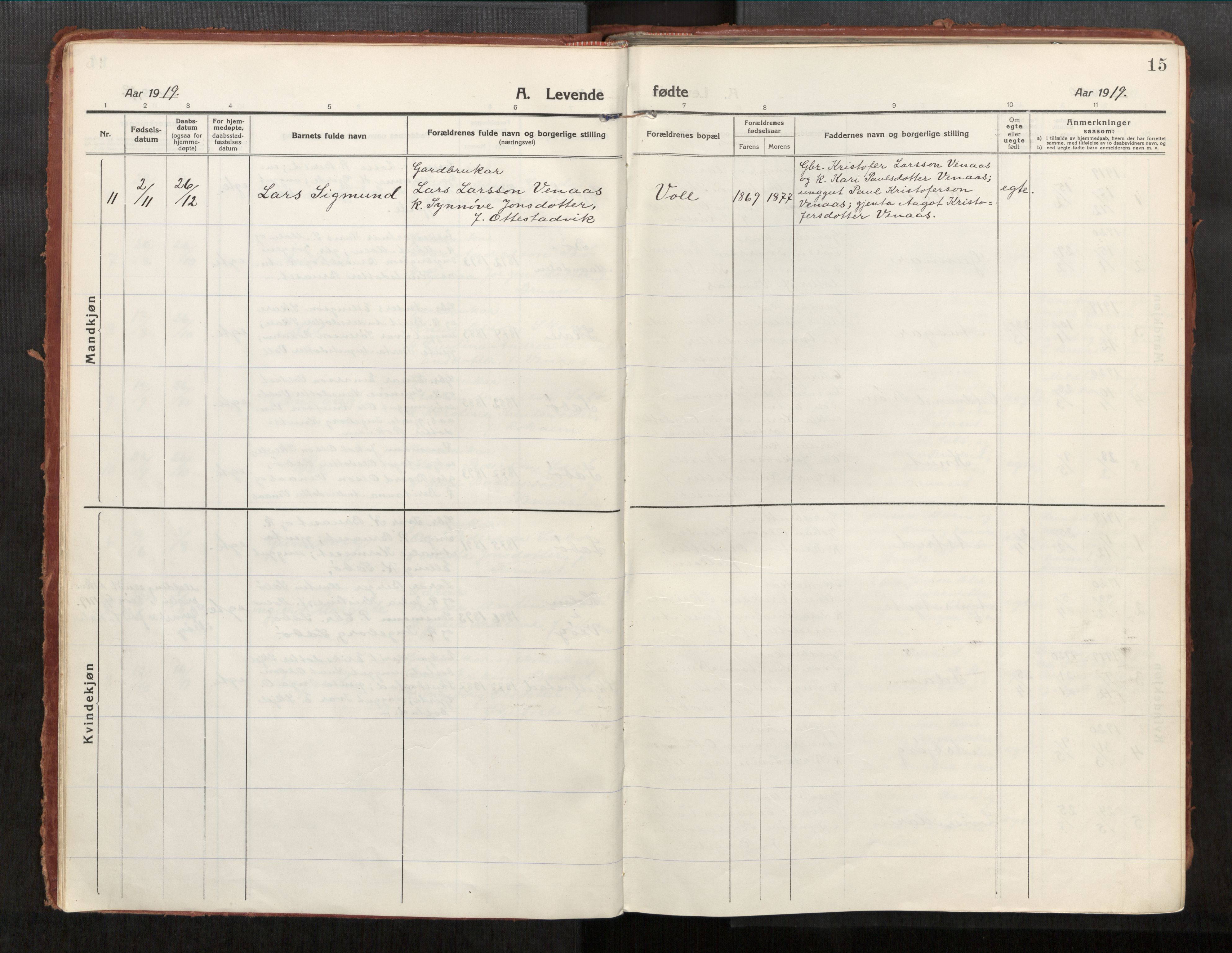 Eid sokneprestkontor, AV/SAT-A-1254: Parish register (official) no. 543A04, 1916-1956, p. 15