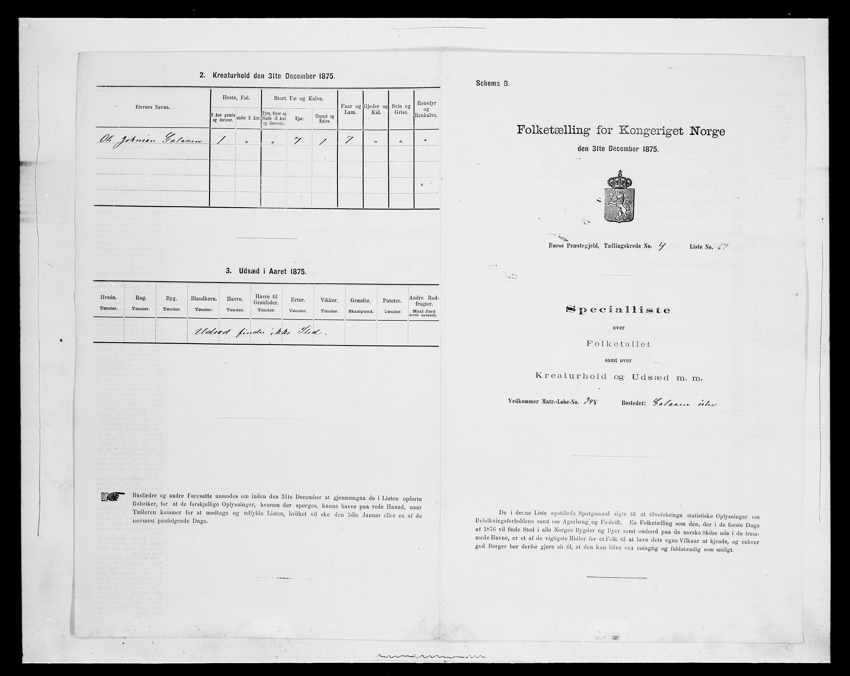 SAH, 1875 census for 0436P Tolga, 1875, p. 1187