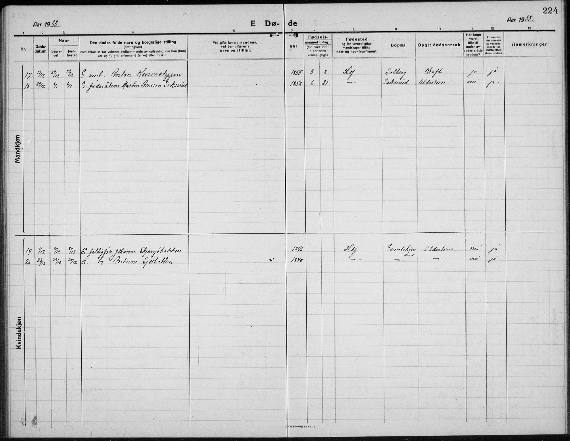 Hof prestekontor, SAH/PREST-038/H/Ha/Hab/L0002: Parish register (copy) no. 2, 1915-1934, p. 224