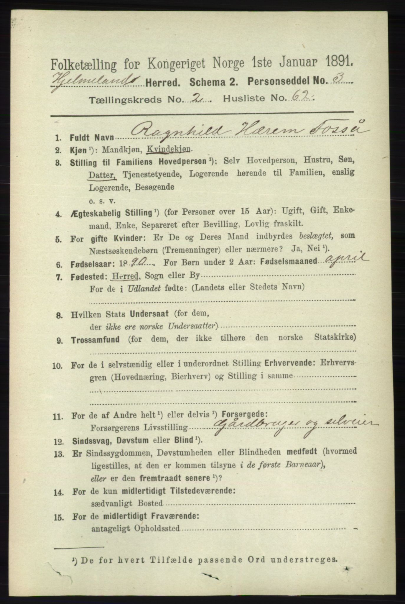 RA, 1891 census for 1133 Hjelmeland, 1891, p. 686