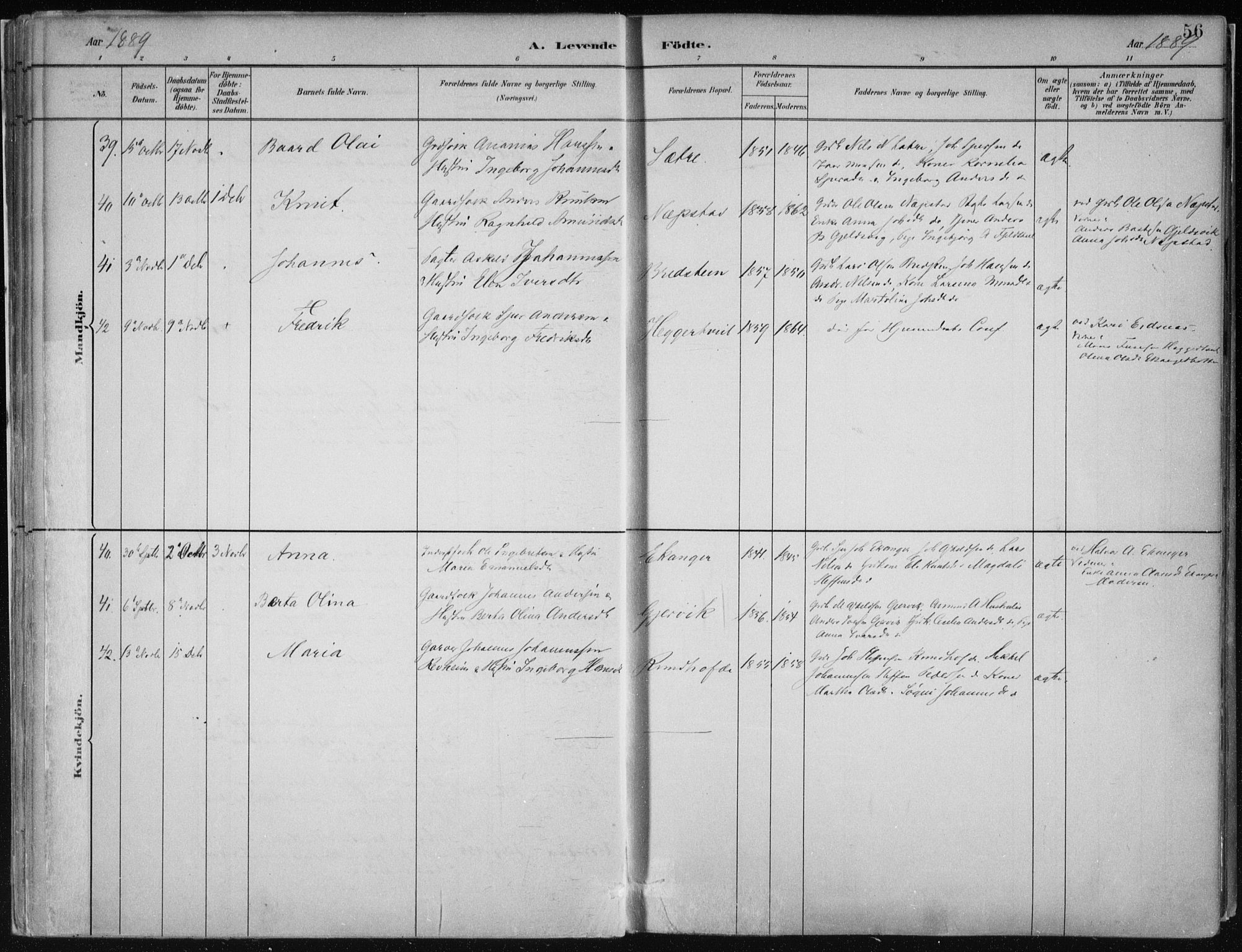 Hamre sokneprestembete, SAB/A-75501/H/Ha/Haa/Haab/L0001: Parish register (official) no. B  1, 1882-1905, p. 56