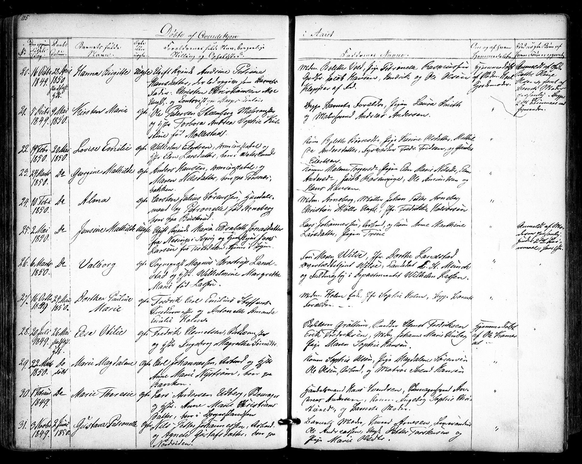 Halden prestekontor Kirkebøker, AV/SAO-A-10909/F/Fa/L0006: Parish register (official) no. I 6, 1845-1856, p. 125